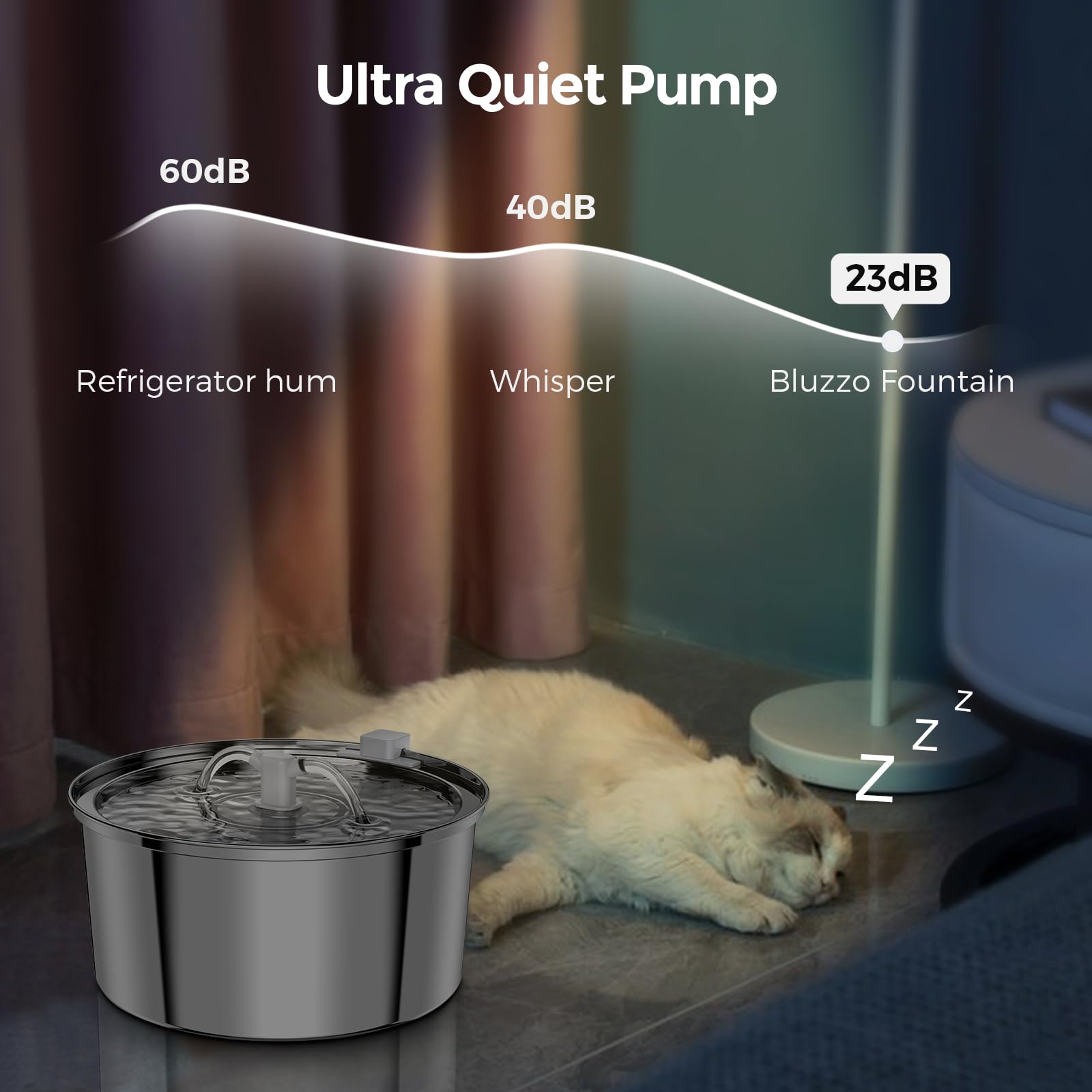 Bluzzo Cat Water Fountain Stainless Steel With Filter, 3.2L/108Oz Large Capacity Automatic Pet Water Fountain, Cat Dog Water Dispenser With Ultra-Quiet Pump For Multiple Pets, Dishwasher Safe