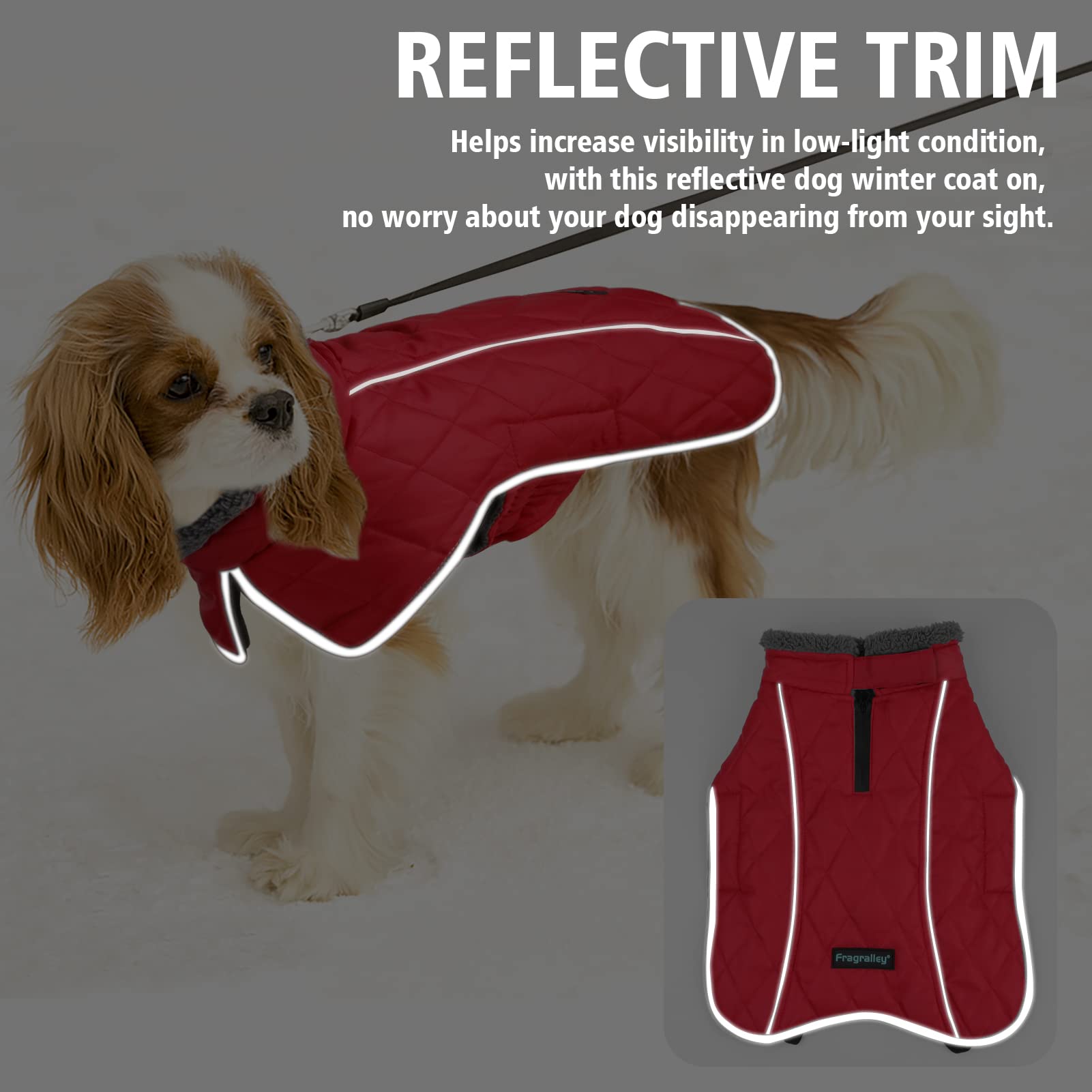 Fragralley Winter Coat - Windproof, Adjustable Dog Jacket, Waterproof, Turtleneck Clothes Doggie Cold Weather Vest Fleece (Red,