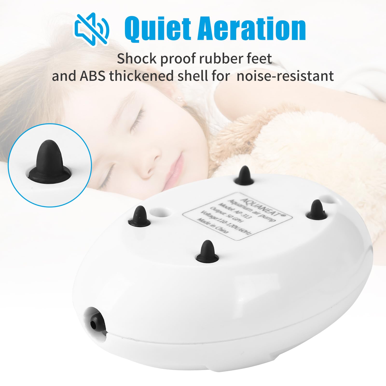 AQUANEAT Aquarium Air Pump, 20 Gallon Fish Tank Air Pump, Fish Bubbler, Hydroponic Oxygen Aerator, with Airline Tubing, Stone, C