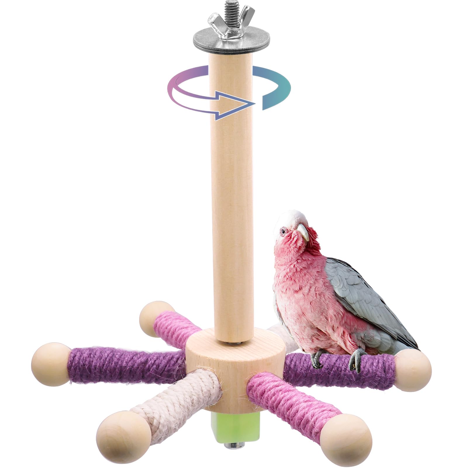 Failun Bird Stand Perch Toy, Parakeet Interactive Rotating Toys,Wooden Exercise Wheel Parrot Toys,Cockatiel Toys For Birds Cage 