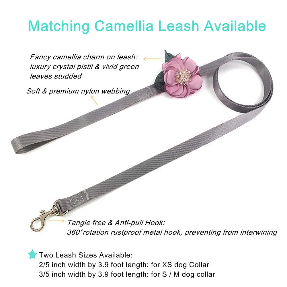 Petfavorites Xs Girl Dog Collar - Detachable Flower Cat Collar With Fancy Crystal Pistil Green Leaf Bell - Soft Nylon For Female