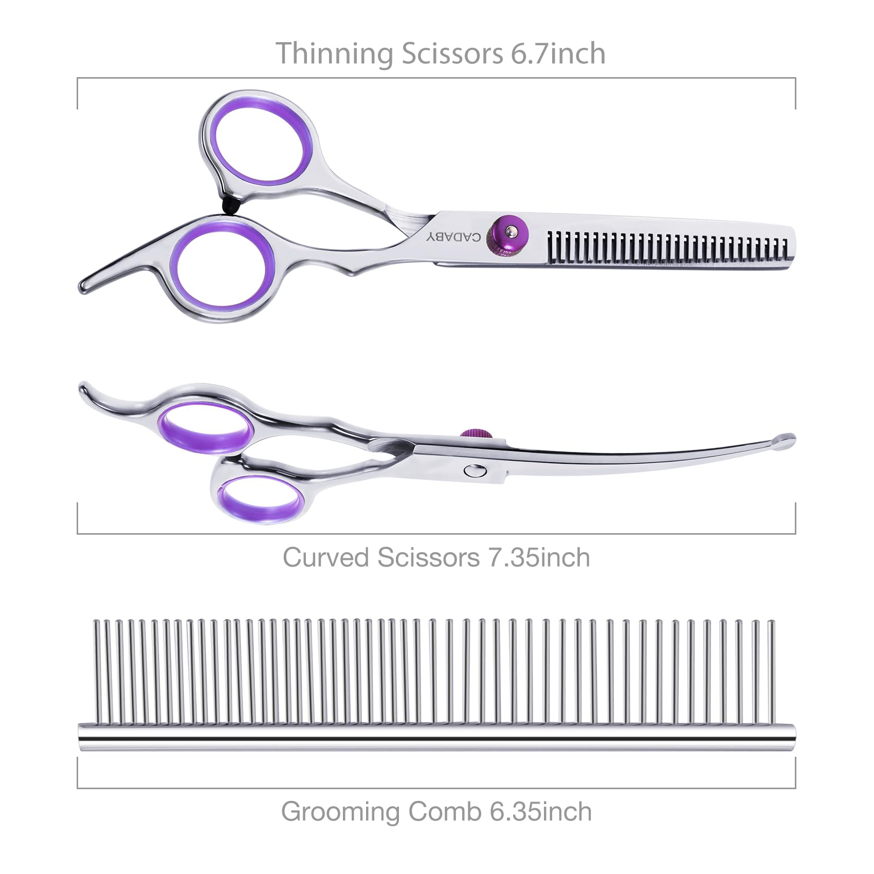 Cadaby Professional Dog Grooming Scissors With Safety Round Tips, 3 In 1 Dog Grooming Scissors Kit, 4Cr Stainless Steel Pet Groo