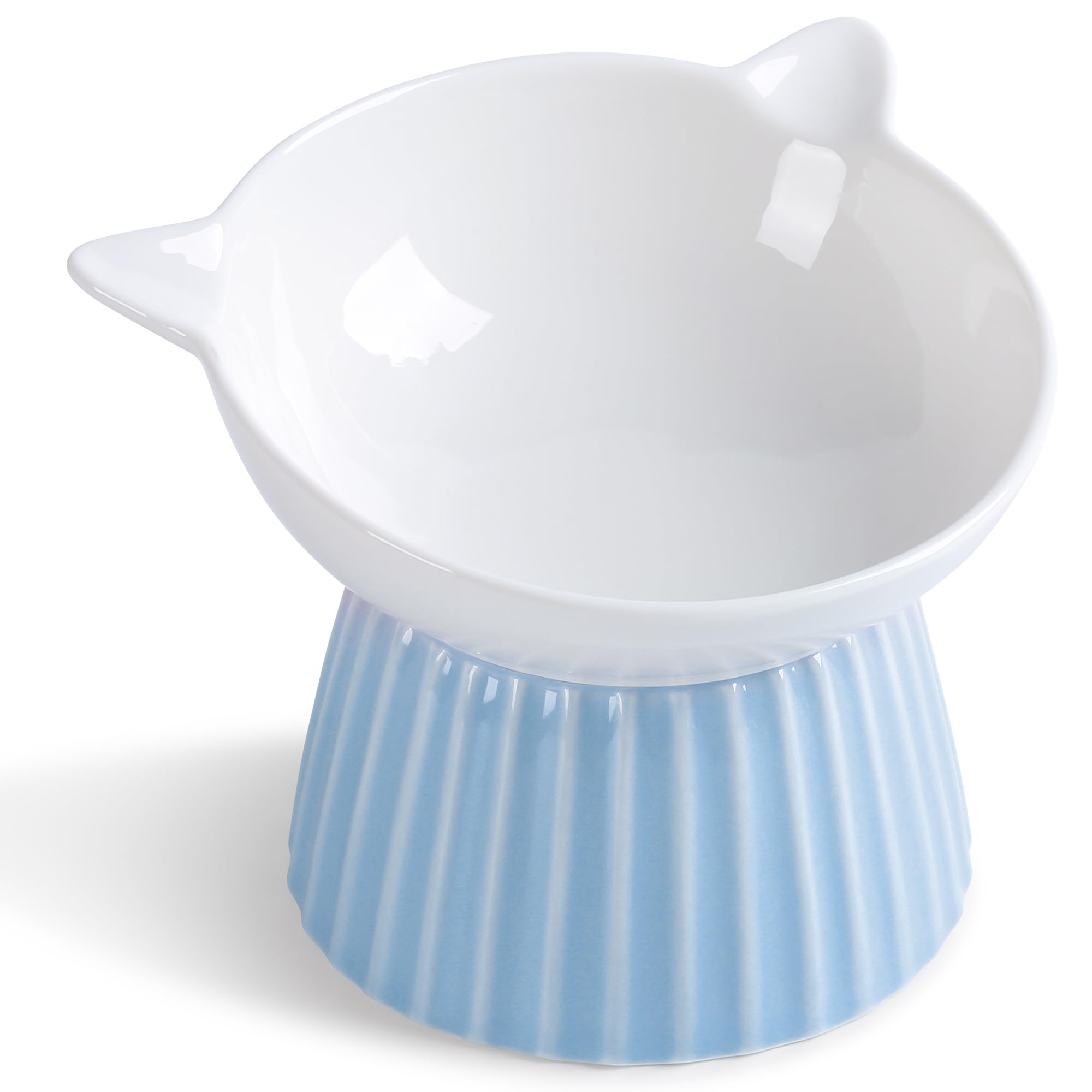 Wellbro Ceramic Raised Cat Bowl,Tilted Raised Cat Bowl Anti Vomit Cat Bowls For Indoor Cats Whisker Friendly Pet Feeder For Cats