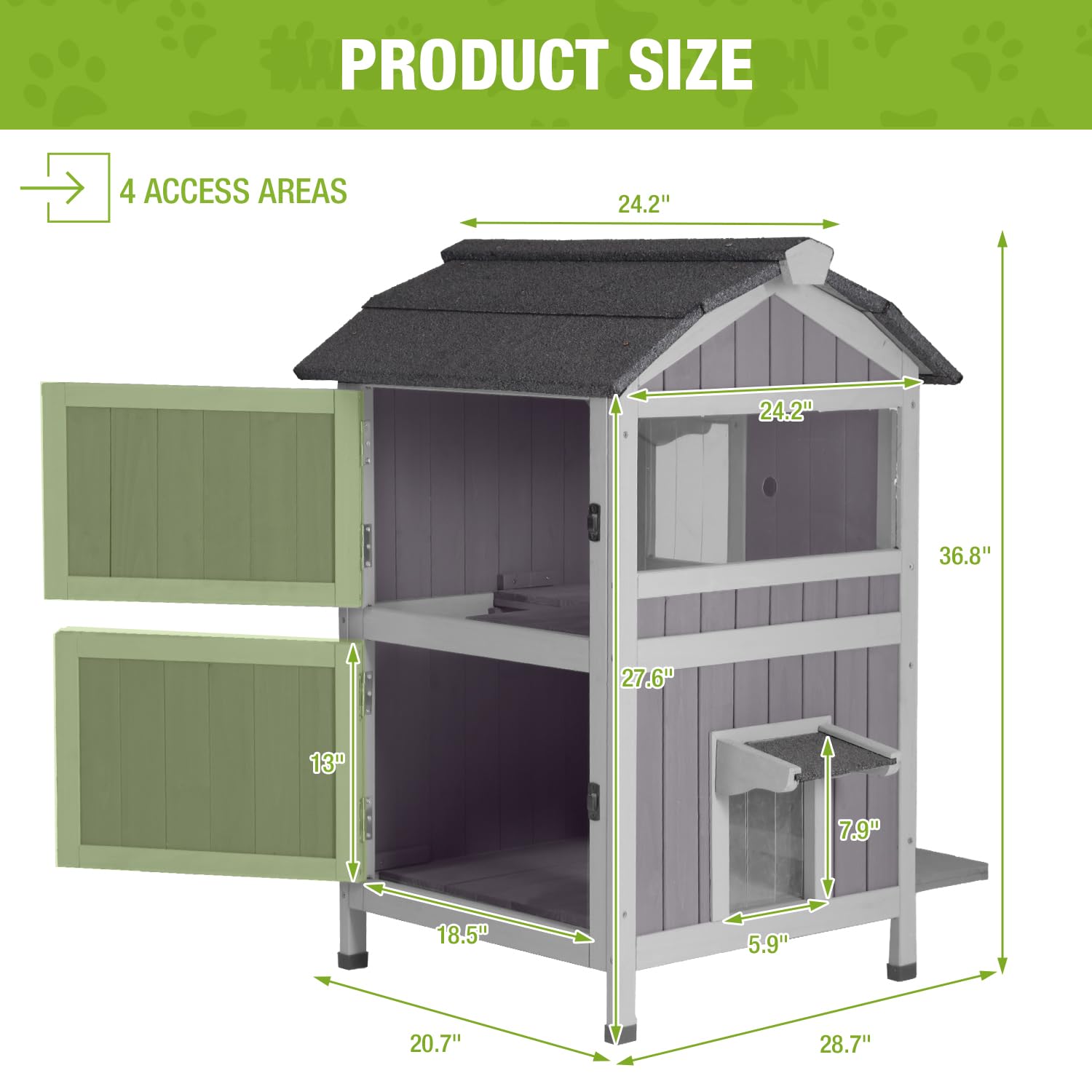 Gutinneen Outdoor Cat House Weatherproof Outside Feral Cat Shelter 2 Story