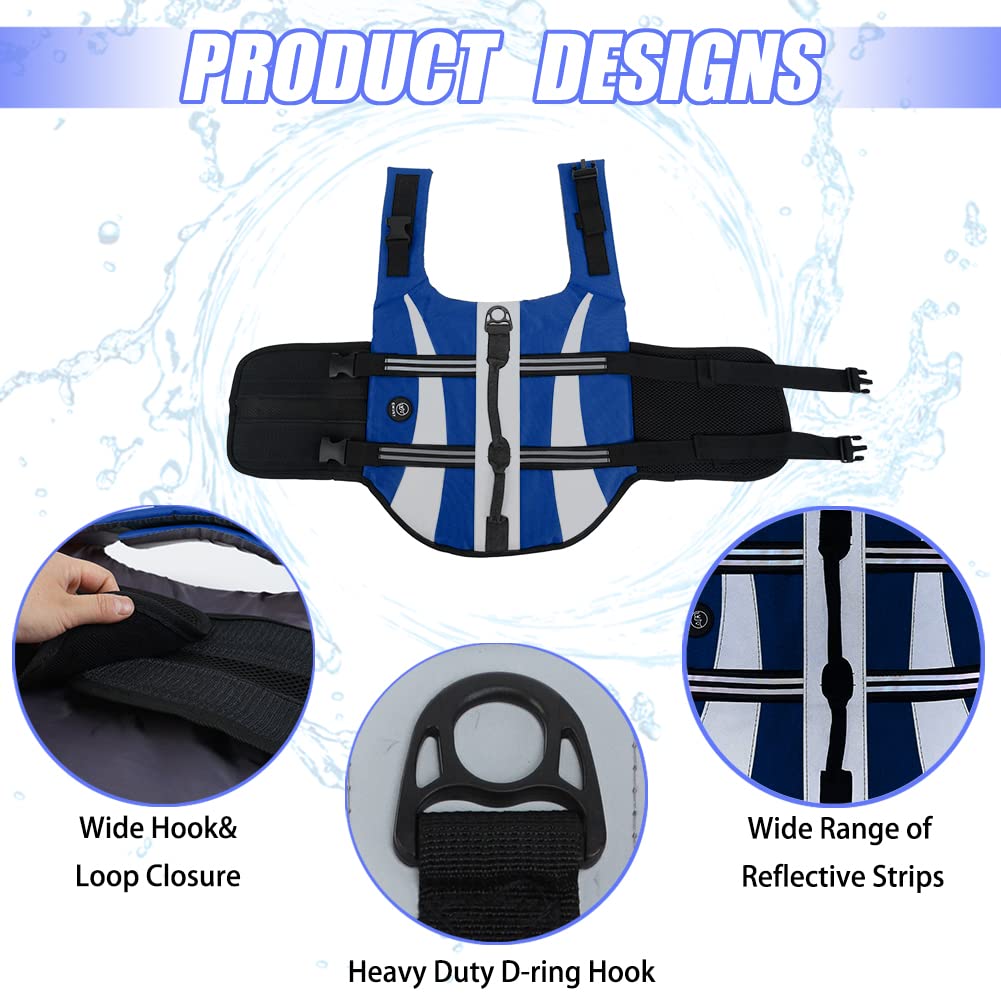 Emust Life Vests For Dogs, Lightweight Xl Dog Life Jacket For Swimming/Boat/Water, Durable Rescue Handle, Royal Blue, Xl