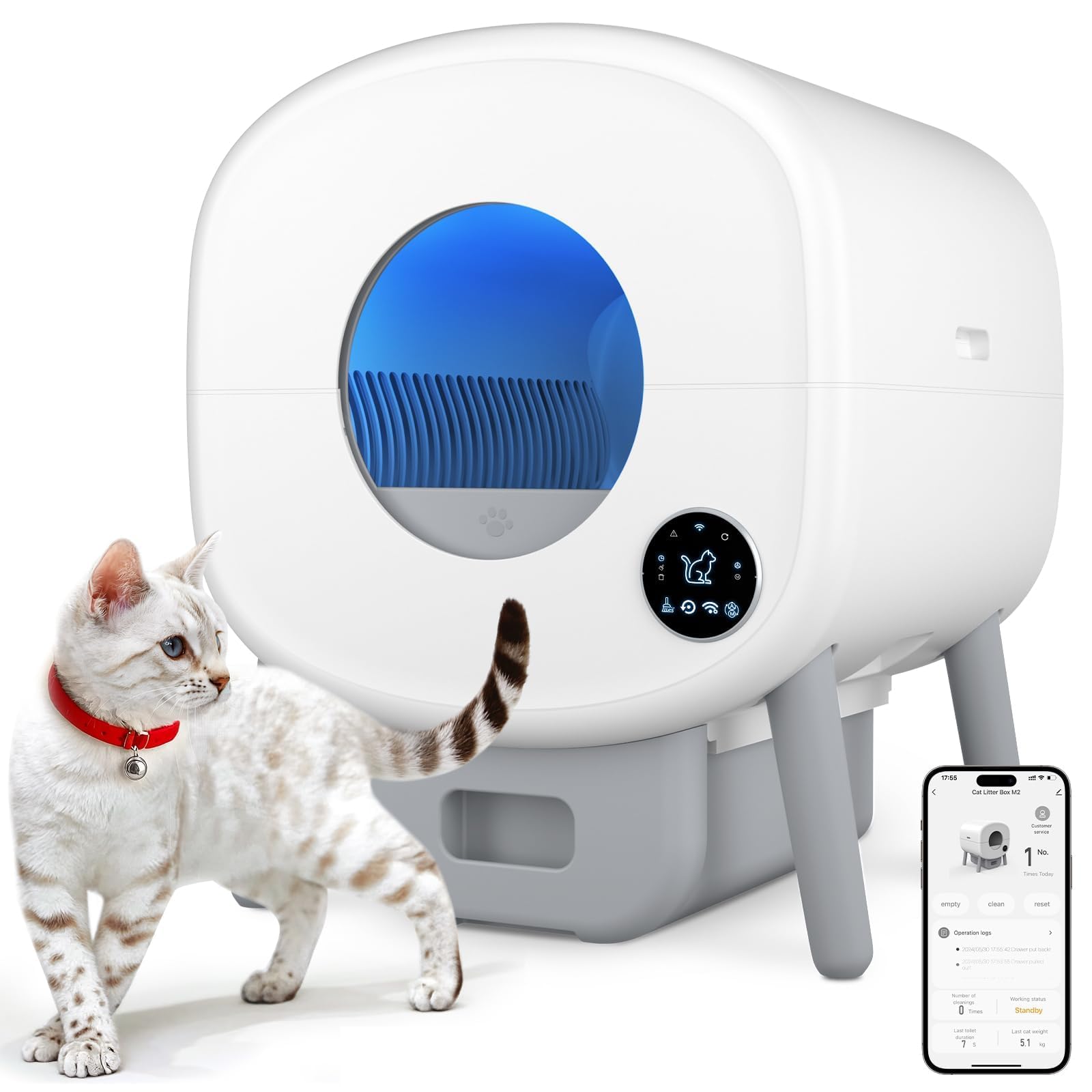 Cumrige Self Cleaning Litter Box, Large Capacity Automatic Cat Litter Box Self Cleaning For Cats, App Control,Safety Protection,