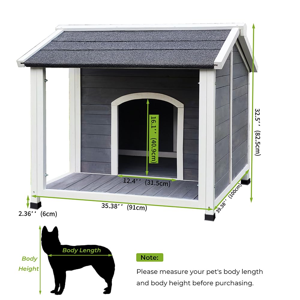 Yopto Outdoor Wooden Dog House,Waterproof Kennel With Deck And Sloped Roof,High Stability Pet Dog Cage For Small/Medium Puppy,Ea