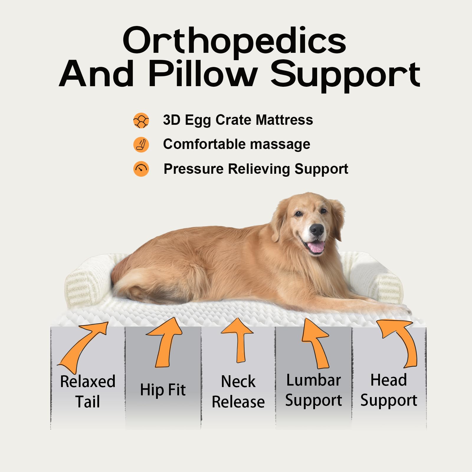Large Dog Bed Waterproof Orthopedic Foam Dog Beds for Large Dogs Sofa Comfy Pet Bed with Washable Removable Cover & Non-Slip Bot