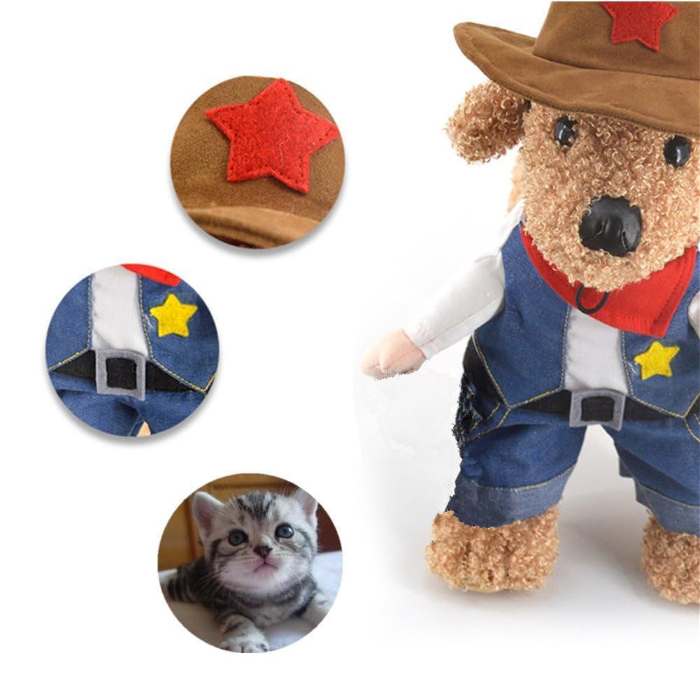 Hotumn Cowboy Dog Costume with Hat Dog Clothes Halloween Costumes for Cat and Small Dog(S)