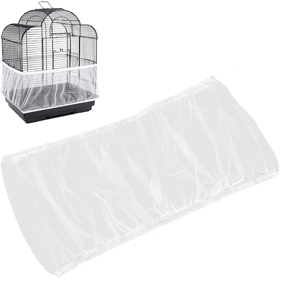 Bsbmieqm Universal Bird Cage Seed Catcher,Seed Catcher Guard Net Cover,Parrot Nylon Mesh Net Cover,Soft Airy Cage Net Stretchy Skirt For Round Square Cages(Circumference 50 Inch To 90 Inch，White)