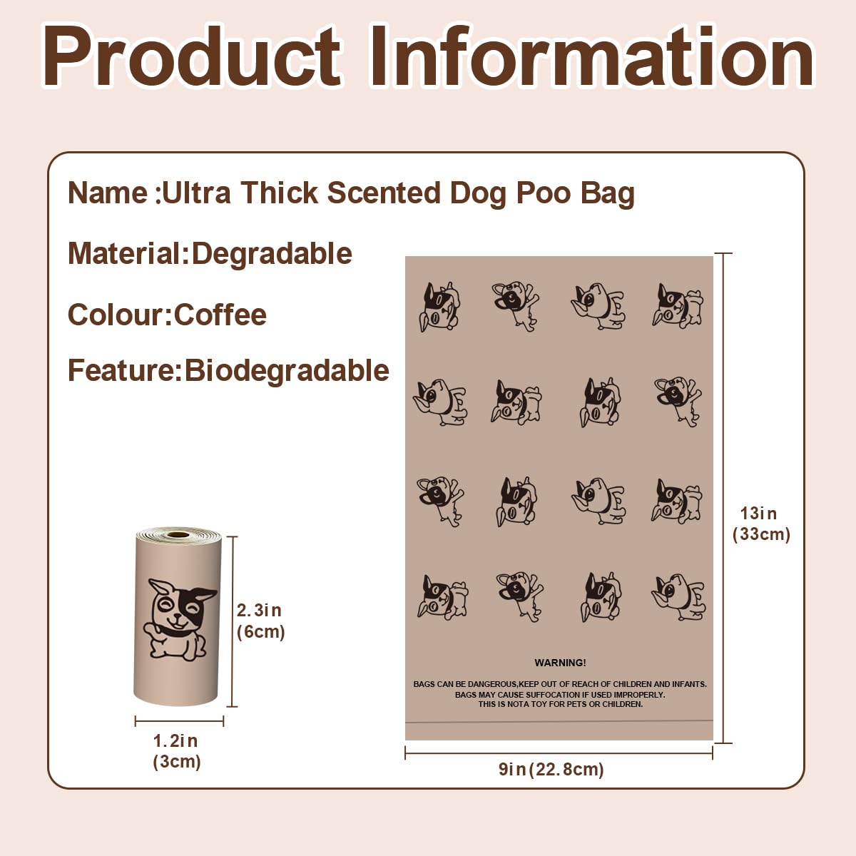 Rmancipate Coffee Dog Poo Bags Coffee Scent - 120 Large Biodegradable Poop Bags, Extra Thicken Strong Corn Starch Blended Compos