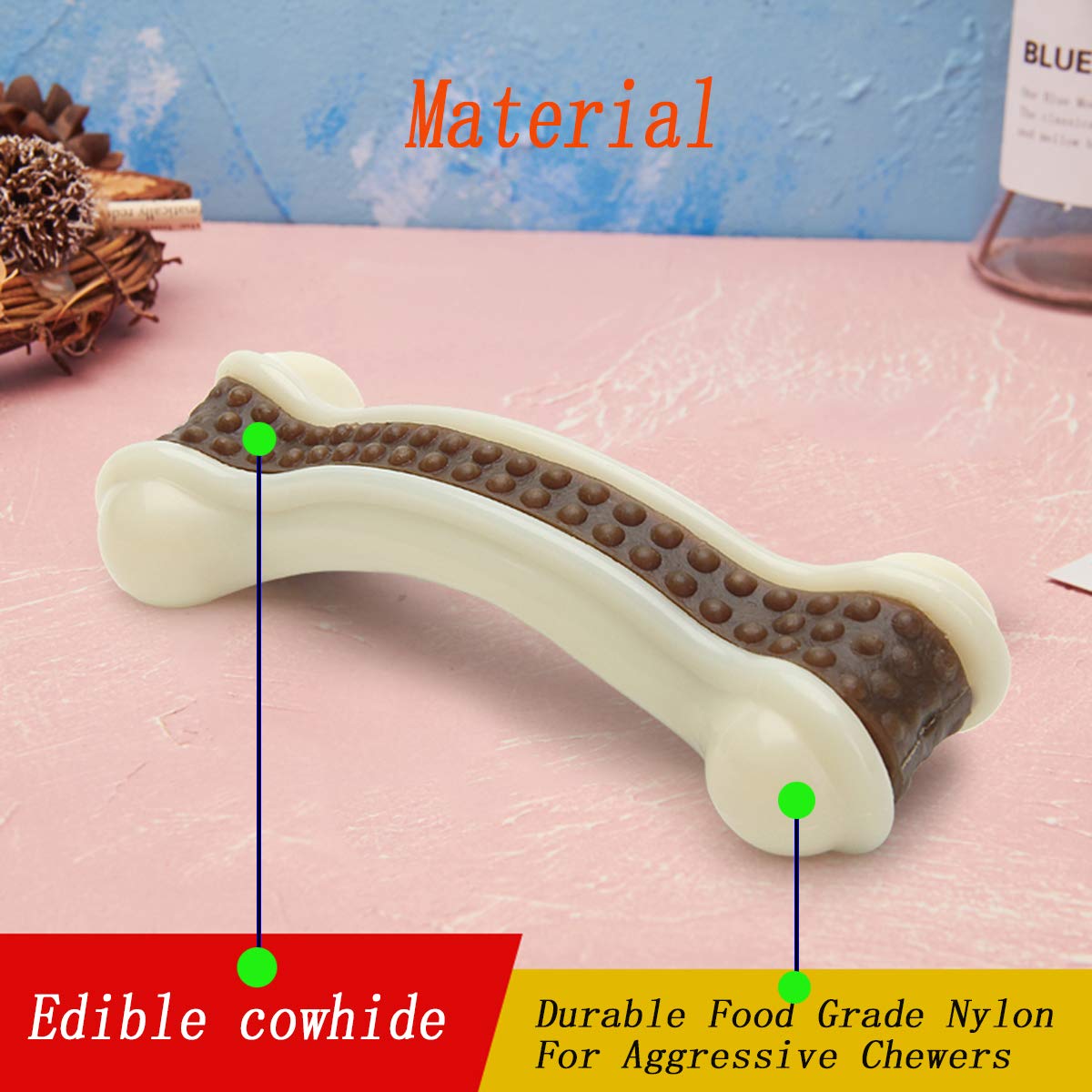 Betteprod Dog Chew Toys For Aggressive Chewers Large Breed,2 Pack Beef Flavor Indestructible Dog Teething Chew Toys Bones For La