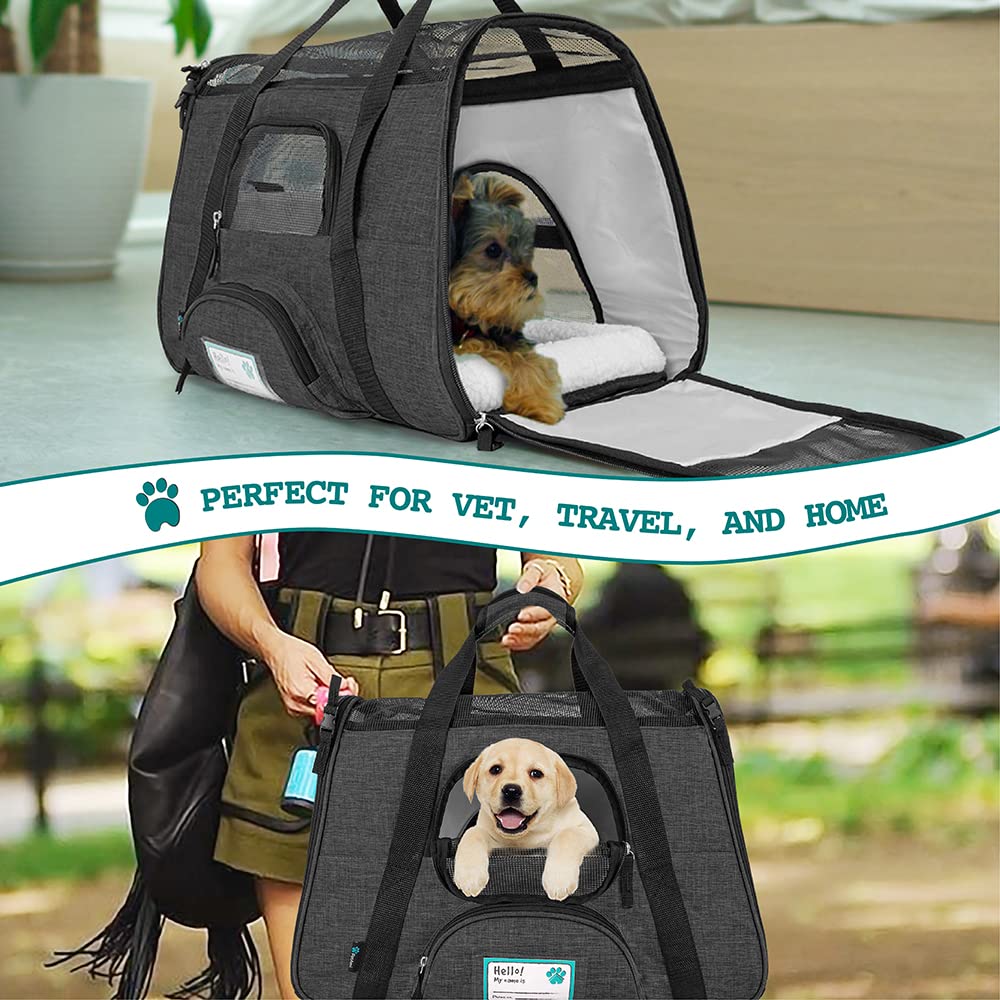 Petami Airline Approved Pet Carrier For Cat, Soft Sided Dog Carrier Small Dog, Cat Travel Supply Accessories Indoor Cat, Ventilated Pet Carrying Bag Medium Large Kitten Puppy, Small Heather Dark Gray