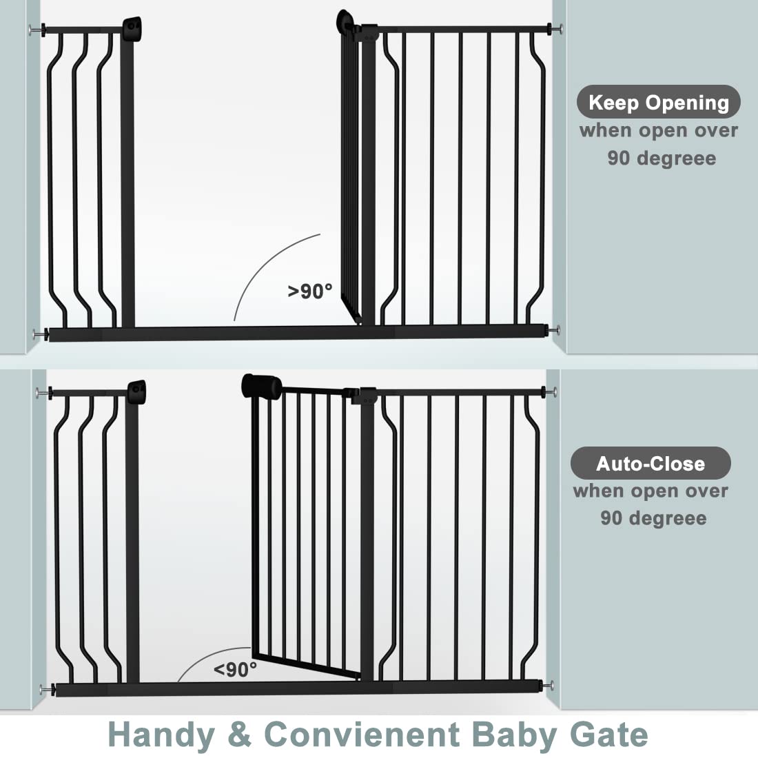 Extra Wide Baby Gate Black 48-53 Inch Wide, Walk Through Pressure Mounted No Drill, Long And Large Tension Gate For Pet And Kids