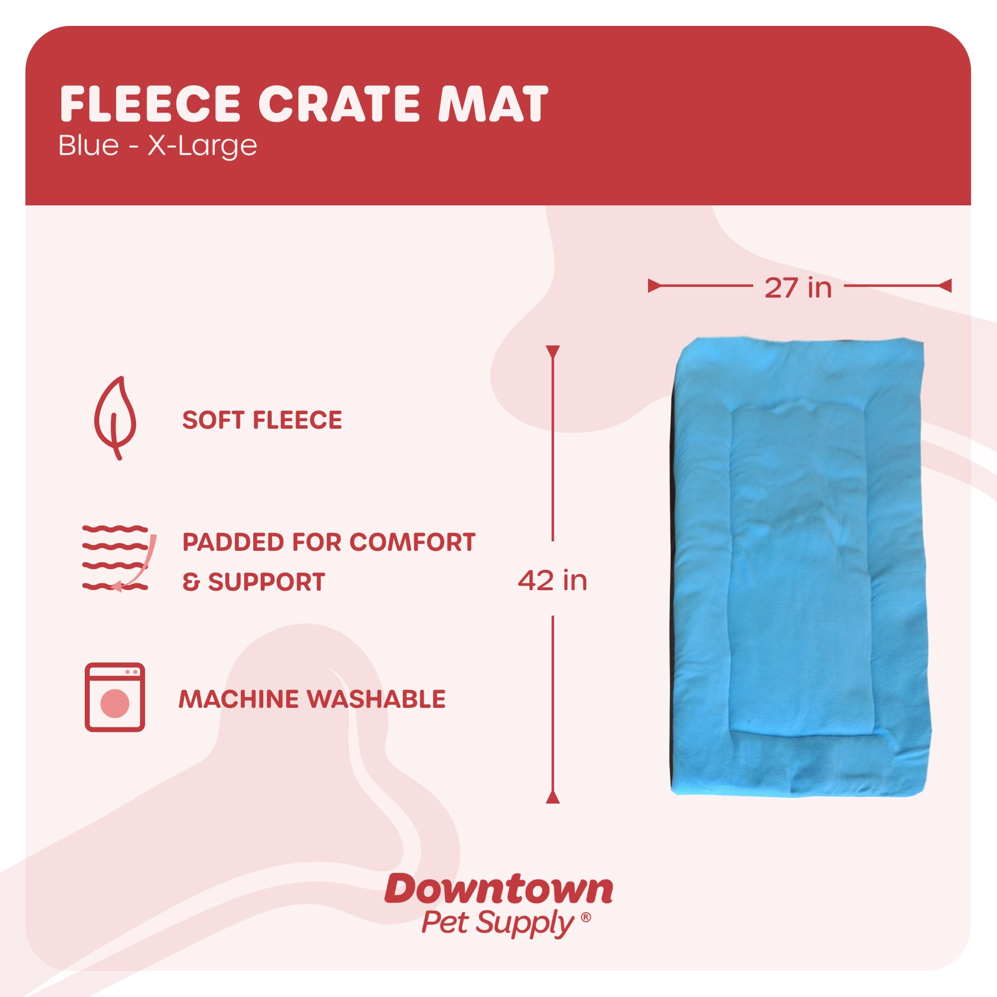 Downtown Pet Supply - Dog Crate Mat - Comfort Dog Bed Or Cat Bed - Soft Fleece Nap Mat - Easy Maintenance, Machine Washable Dog Bed - Blue - 42 In X 27 In - Extra Large Dog Bed