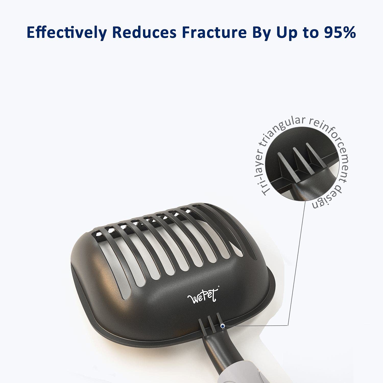 Wepet Cat Litter Scoop, Non Stick Plated Aluminum Alloy Sifter, Kitty Metal Scooper, Deep Shovel, Long Handle, Poop Sifting, Kitten Pooper Lifter, Coated Black Body With Grey Handle