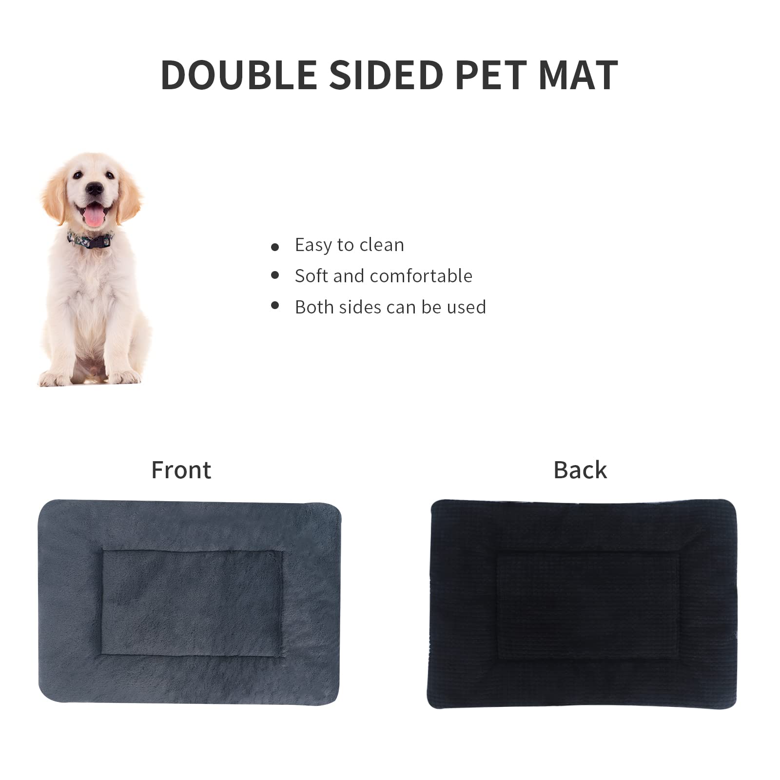 Vetasac Reversible Dog Bed Mat With Plush And Corn Velvet,Soft Warm Pet Cushion, Dual Purpose Washable Sleeping Mattress Bed For Small Medium Large Dog And Cat Xb004 (42'X28', Dark Grey)
