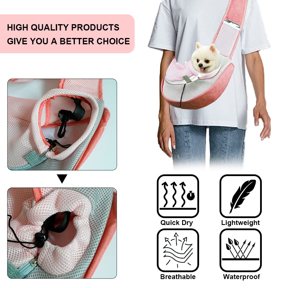 Feimax Pet Dog Sling Carrier Puppy Pet Slings Bag For Small Dogs Cats Satchel Carriers Breathable Mesh Hand Free With Adjustable Strap Doggie Crossbody For Outdoor Travel (Small, Pink)