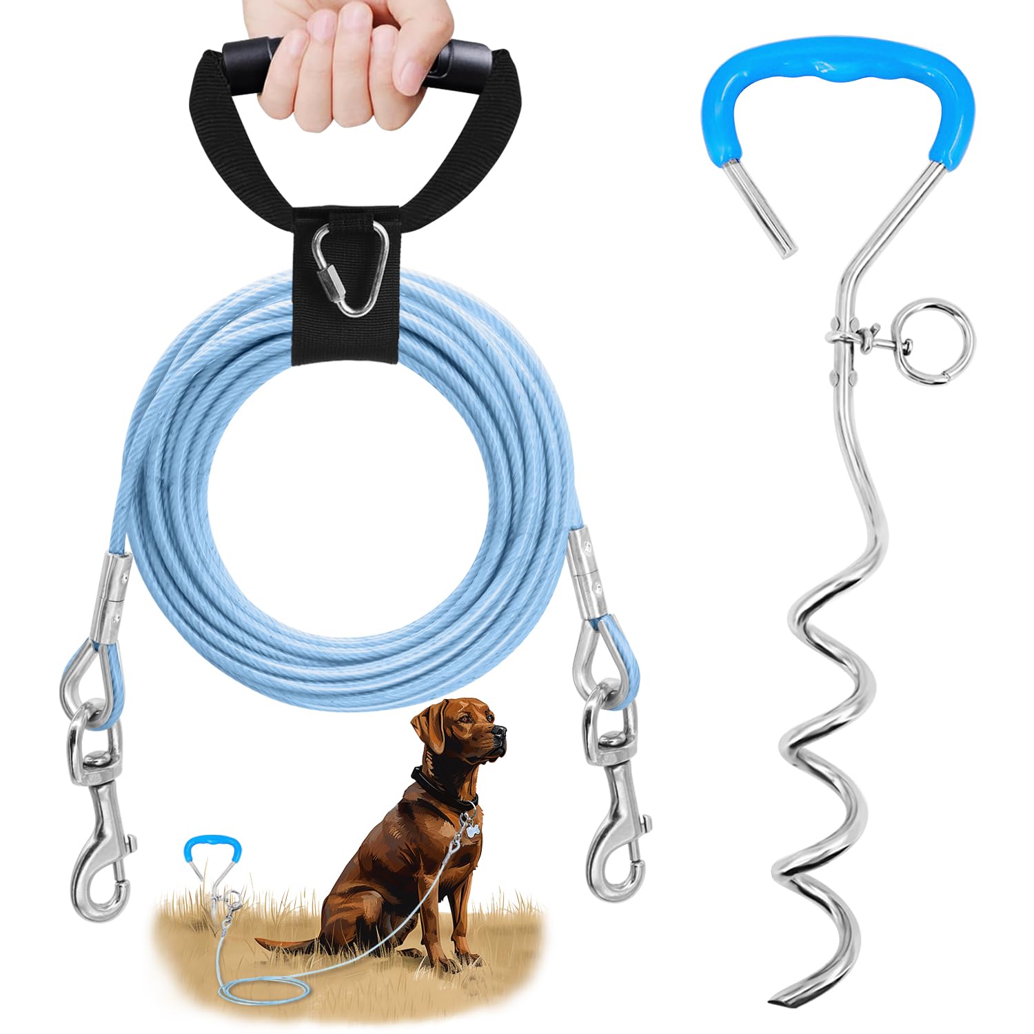 Reflective Dog Stakes For Outside Kit,Dog Tie Out Cable,10Ft Heavy-Duty 200Lbs Stake With 360 Rotating Clip,Waterproof Bite-Proo