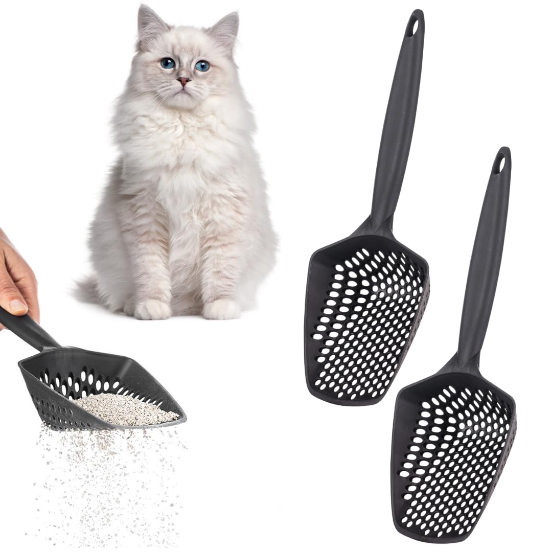 Eynel Set Of 2 Cat Litter Scoop With Small Holes For Fine Litter, Hanging Handle Deep Reptile Terrarium Sand Sifter, Poop Scoope