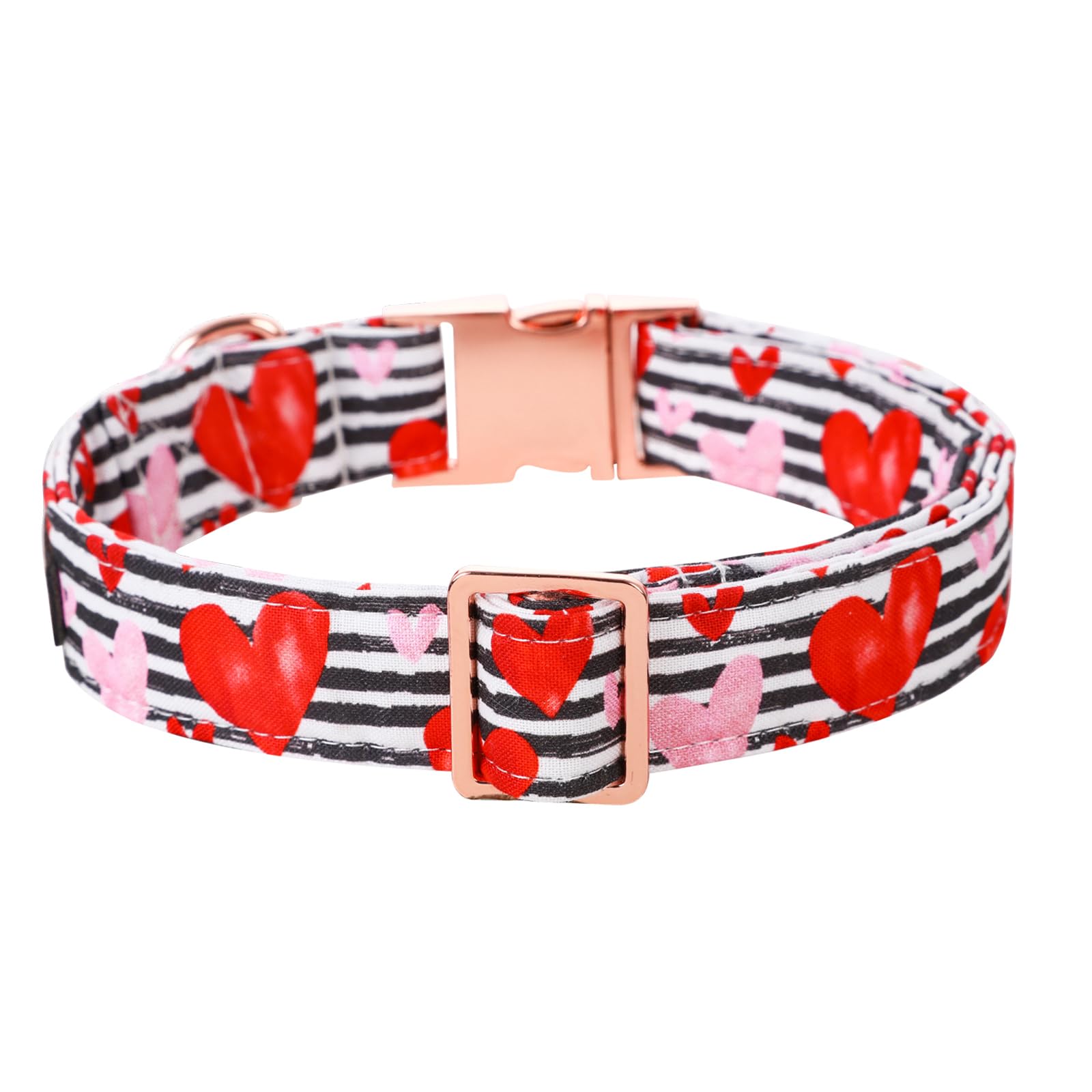 Lionet Paws Valentine Dog Collar, Heavy-Duty Cute Red Heart Pattern Fabric Pet Collar With Metal Buckle For Large, Xlarge, Neck