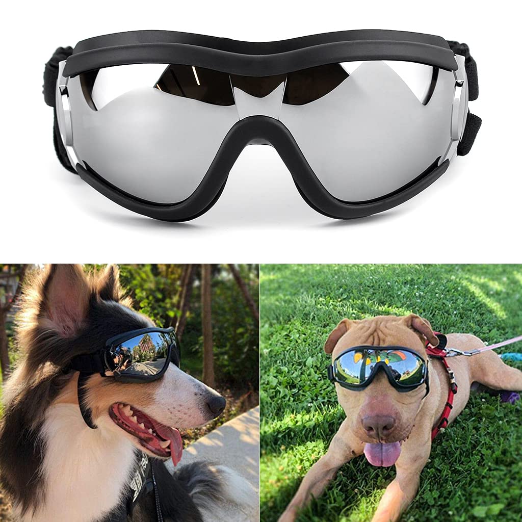 Qpets Nylon Adjustable Dog Goggles Sunglasses For Outdoor Walking,Windproof Dustproof Goggle For Dogs Uv Protection Color Reflec