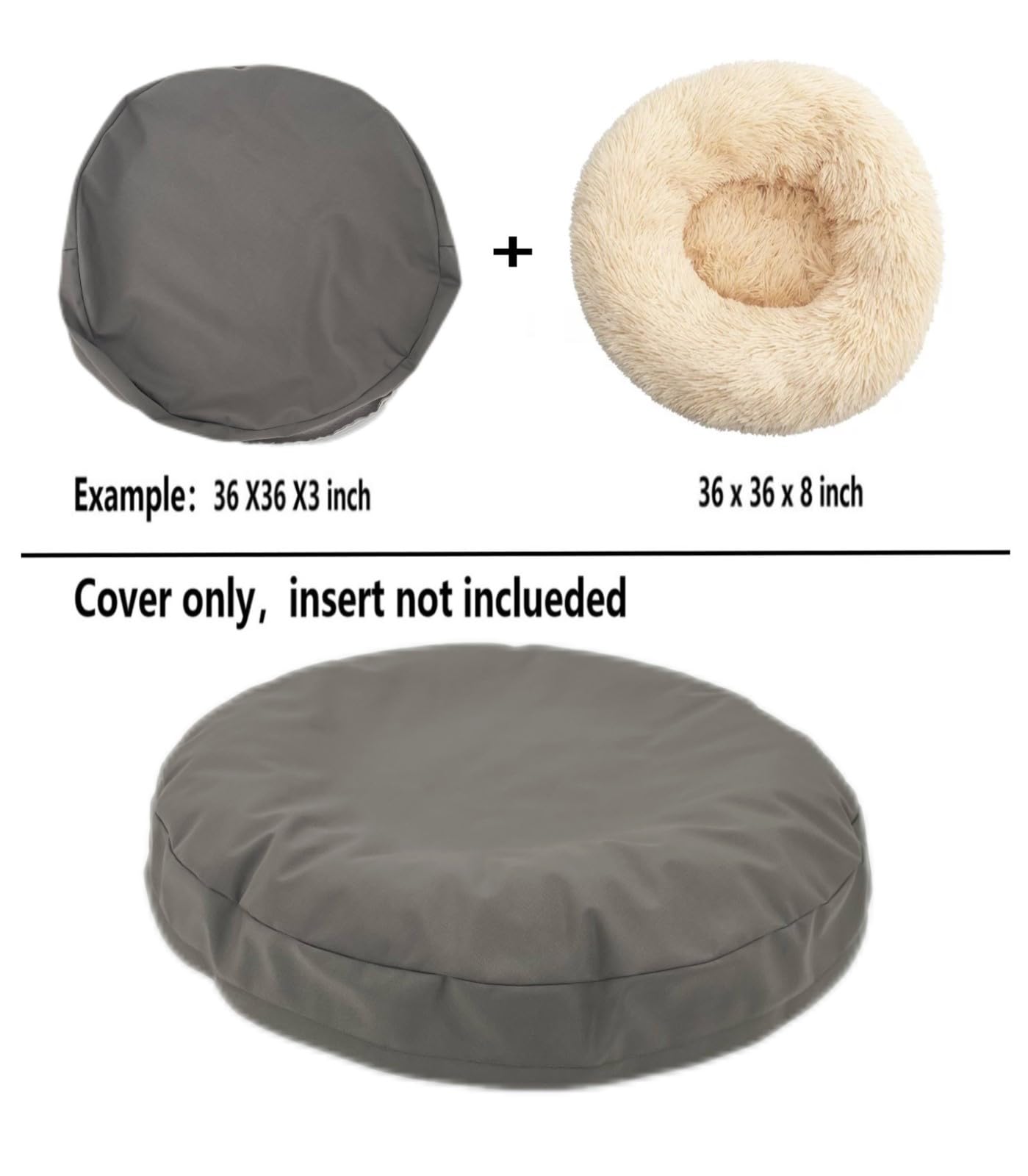 Waterproof Canvas Round Dog Bed Replaement Cover With Zipper Washable 24 Inch