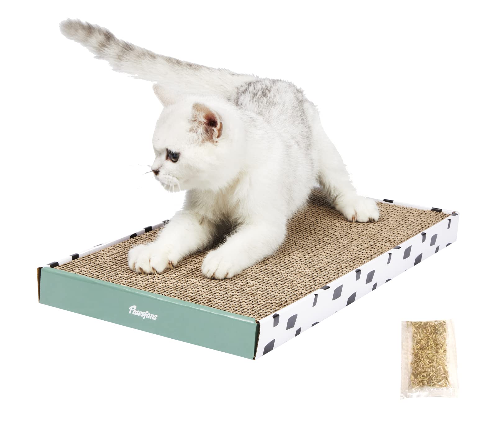 Pawsfans Cat Scratcher Cardboard Scratch Pad With Box Durable Corrugate Scratching Kitty Sofa Lounge Bed Reversible Catnip Inclu