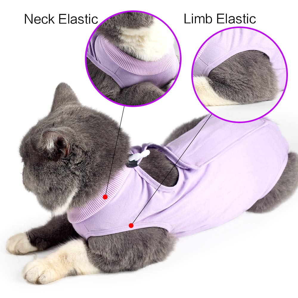 Ouuonno Cat Wound Surgery Recovery Suit For Abdominal Wounds Or Skin Diseases, After Surgery Wear, Pajama Suit, E-Collar Alternative For Cats (M, Purple)