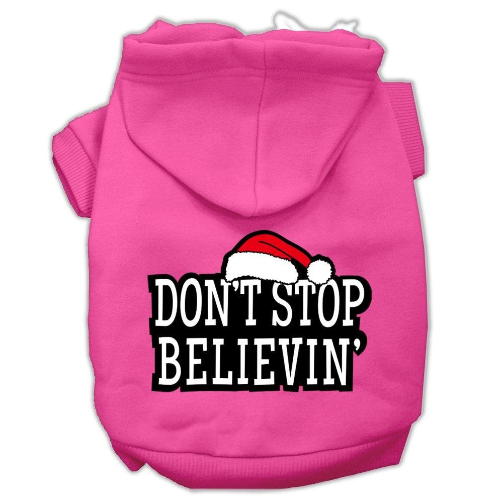 Christmas Pet Dog & Cat Hoodie Screen Printed, Don't Stop Believin Bright Pink XL (14-20 lbs.)