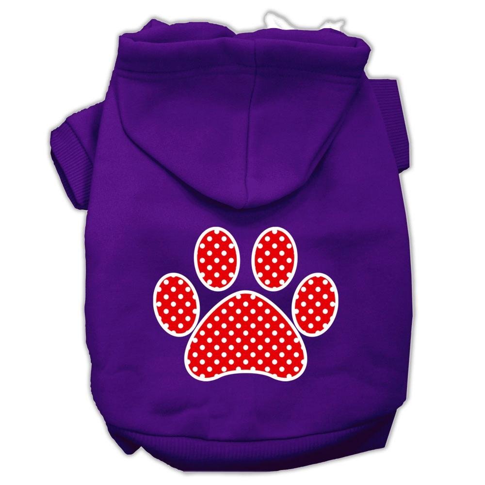Pet Dog & Cat Hoodie Screen Printed, 'Red Swiss Dots Paw' Purple Xs (0-3 Lbs.)