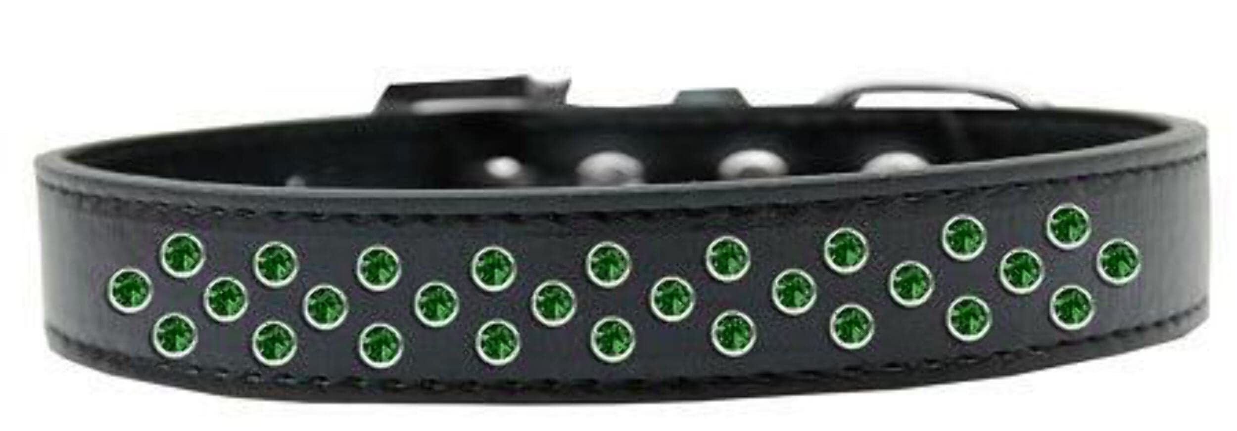 Mirage Pet Products Sprinkles Dog Collar with Emerald Green Crystals, Size 14, Black