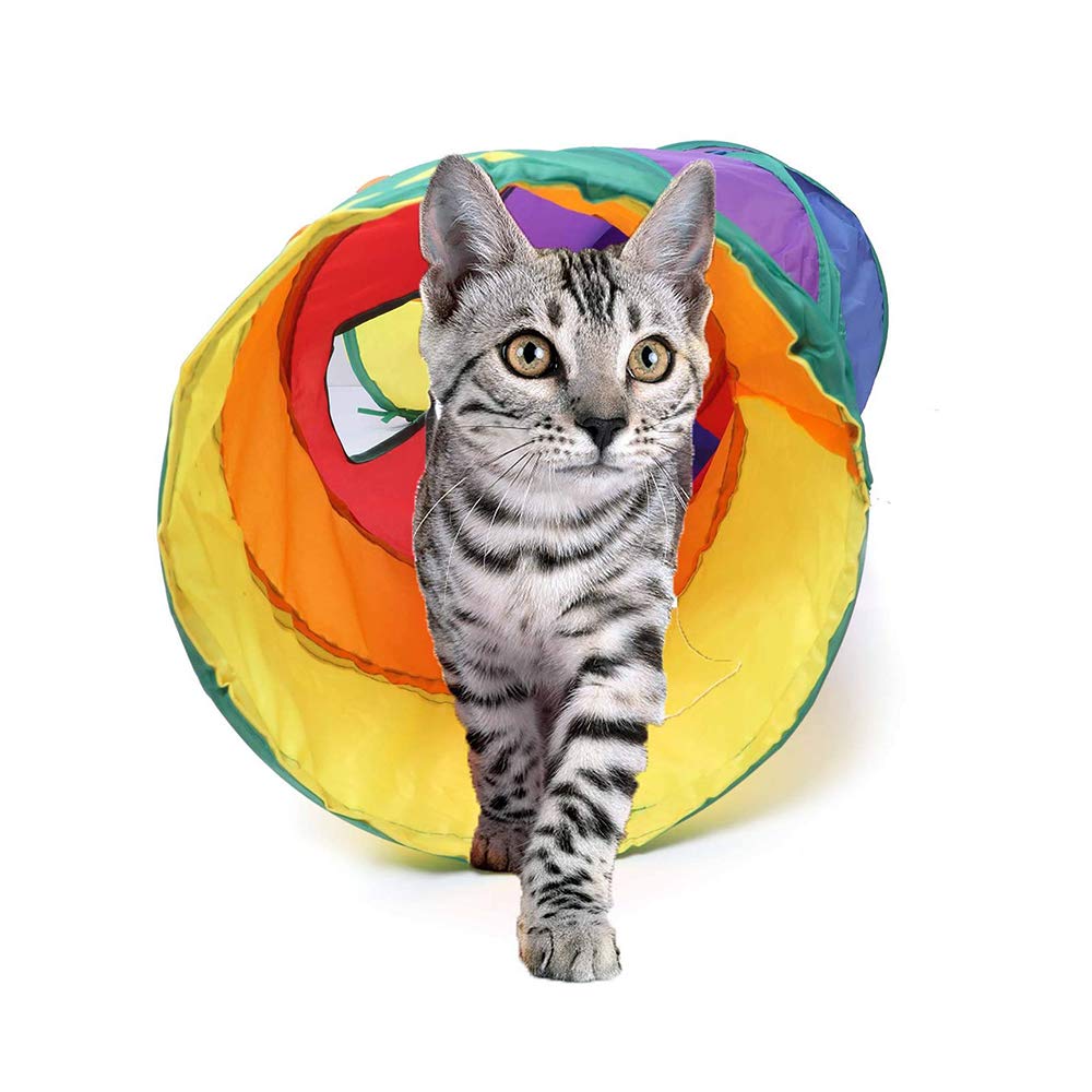 Andiker Cat Tunnel, S-Shape Cat Tunnel Pet Tube Collapsible Play Toy Indoor Outdoor Toys For Exercising Hiding Training And Running Cat Puzzle Toy With 2 Side Holes (Multi-Colored)