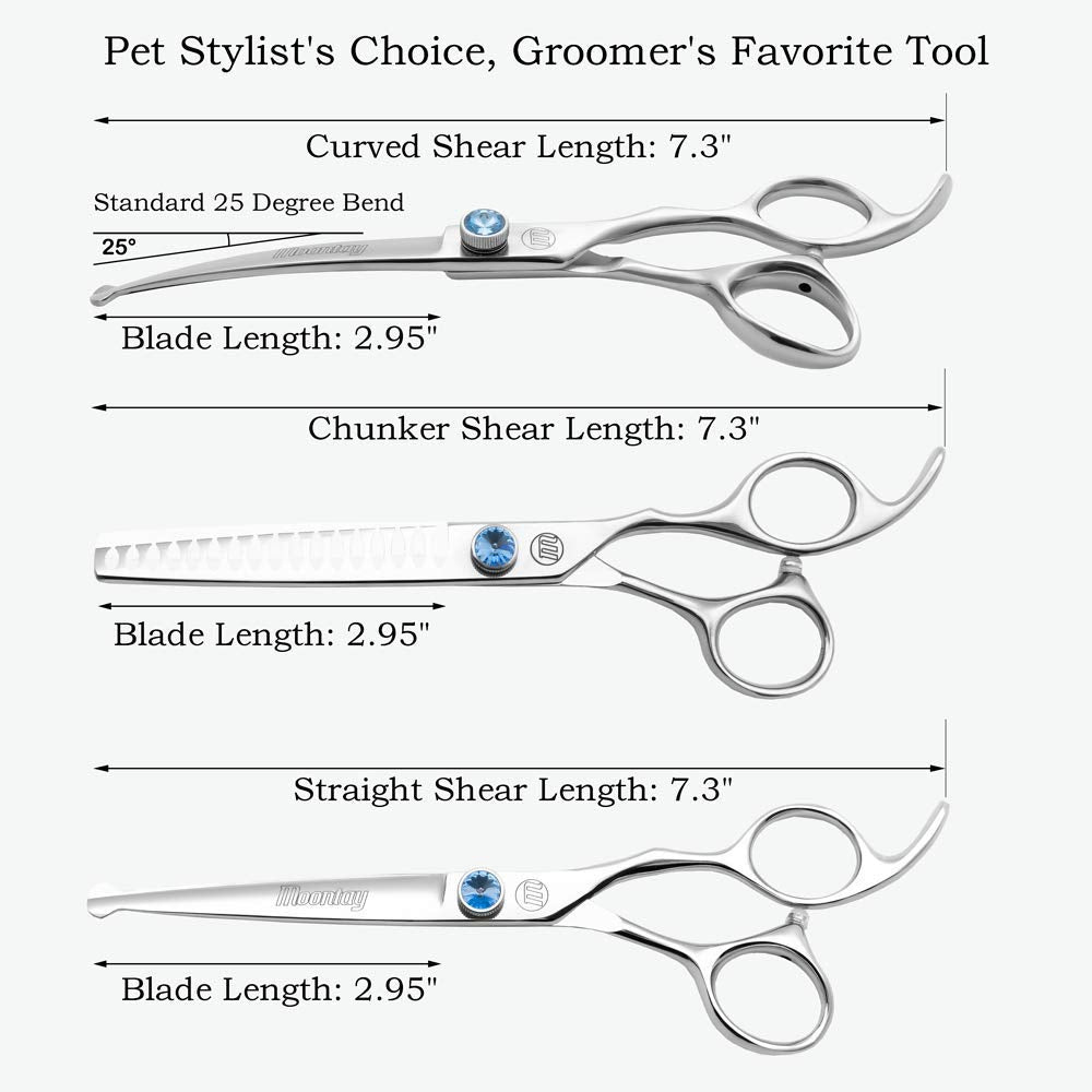 Moontay Professional Dog Grooming Straight, Curved, Thinning/Blending/Chunking Scissors Kit, Jp-440C Stainless Steel Pet Cat Hair Cutting/Trimming Shears, Silver