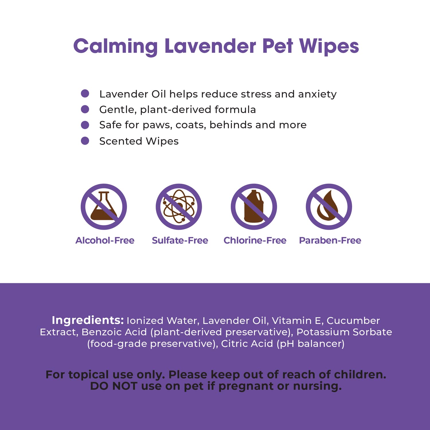 Lavender-Scented Calming Pet Wipes For Dogs & Cats - Extra Soft & Strong Grooming Wipes With Gentle Plant-Derived Formula - By B