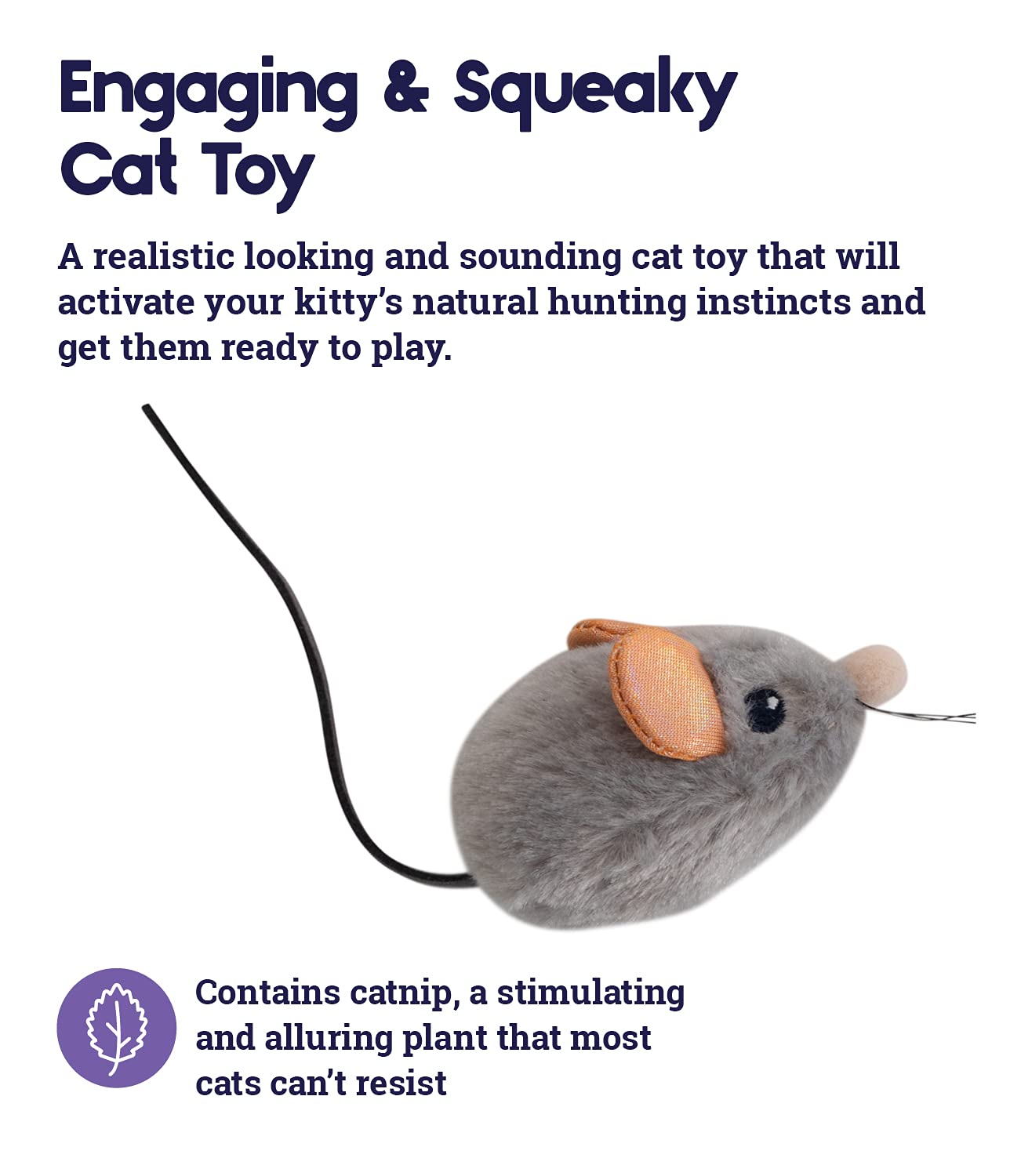 Catstages Squeak Squeak Mouse Plush Cat Toy - Black & Grey, Catnip, One-Size, Ideal for Cats, Engaging & Fun