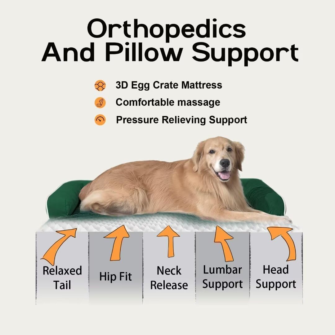 Large Dog Bed Orthopedic Washable: Beds Bolster - Xl Xlarge Big Dogs - Memory Foam - Ultra-Soft Xxl Dog Crate Bed - Waterproof With Removable Cover - Emerald Dog Bed