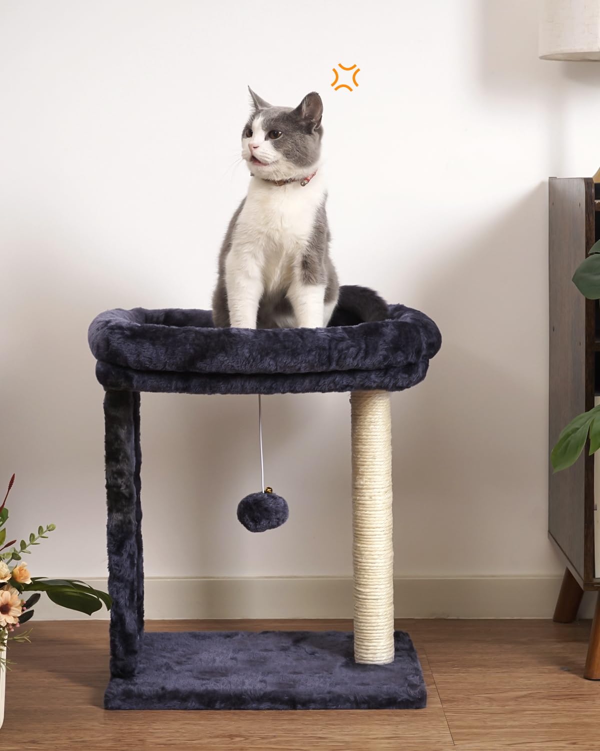 Syandlvy Samll Cat Tree With Scratching Board, Scratching Post With Perch For Indoor Cats, Cat Scratcher With 2 Dangling Balls,