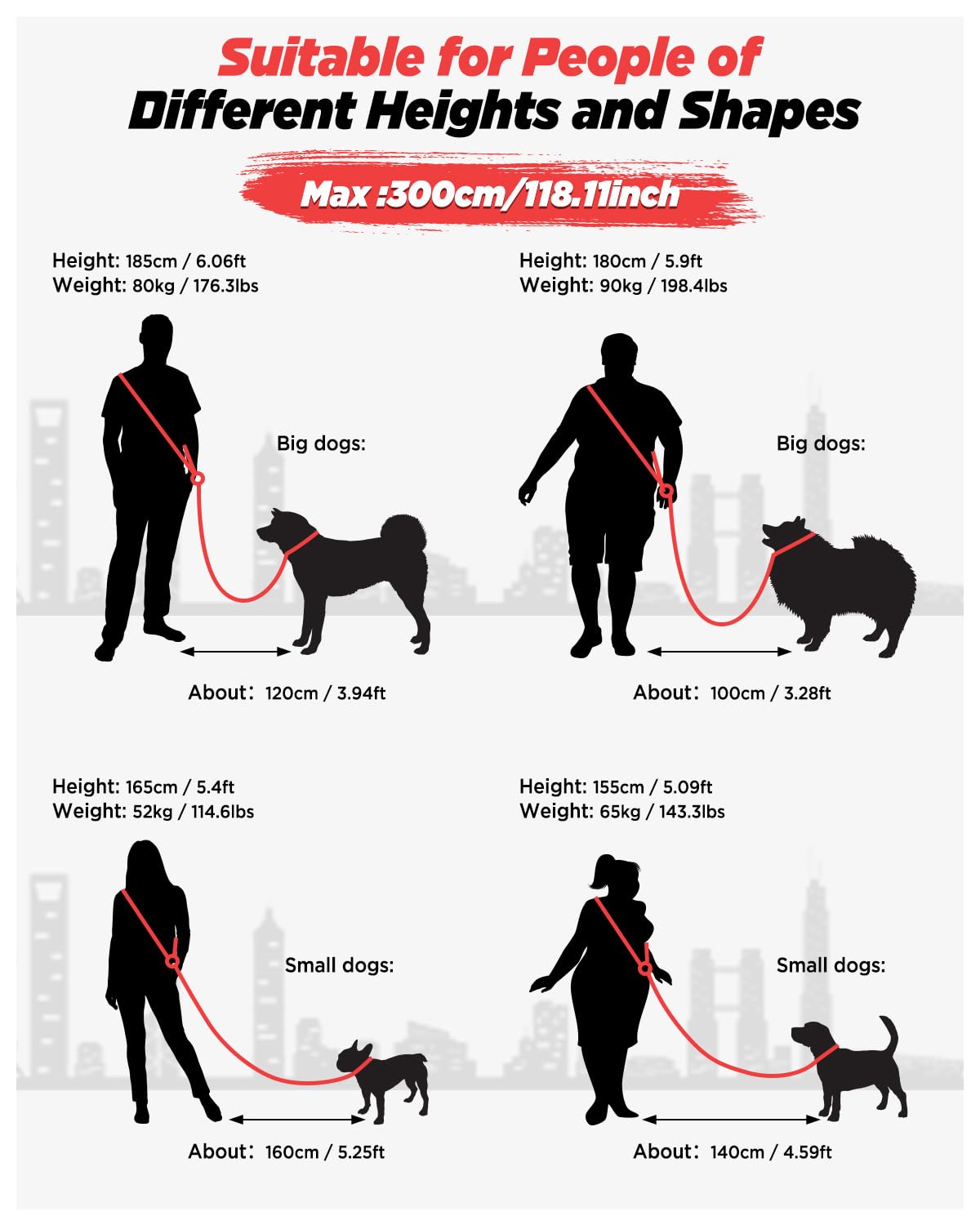 Hands Free Dog Leash for All Shapes,6.5-9.8ft Dual Adjustable Dog Leash,Crossbody Dog Leash with Padded Handle for Dog Walking,L