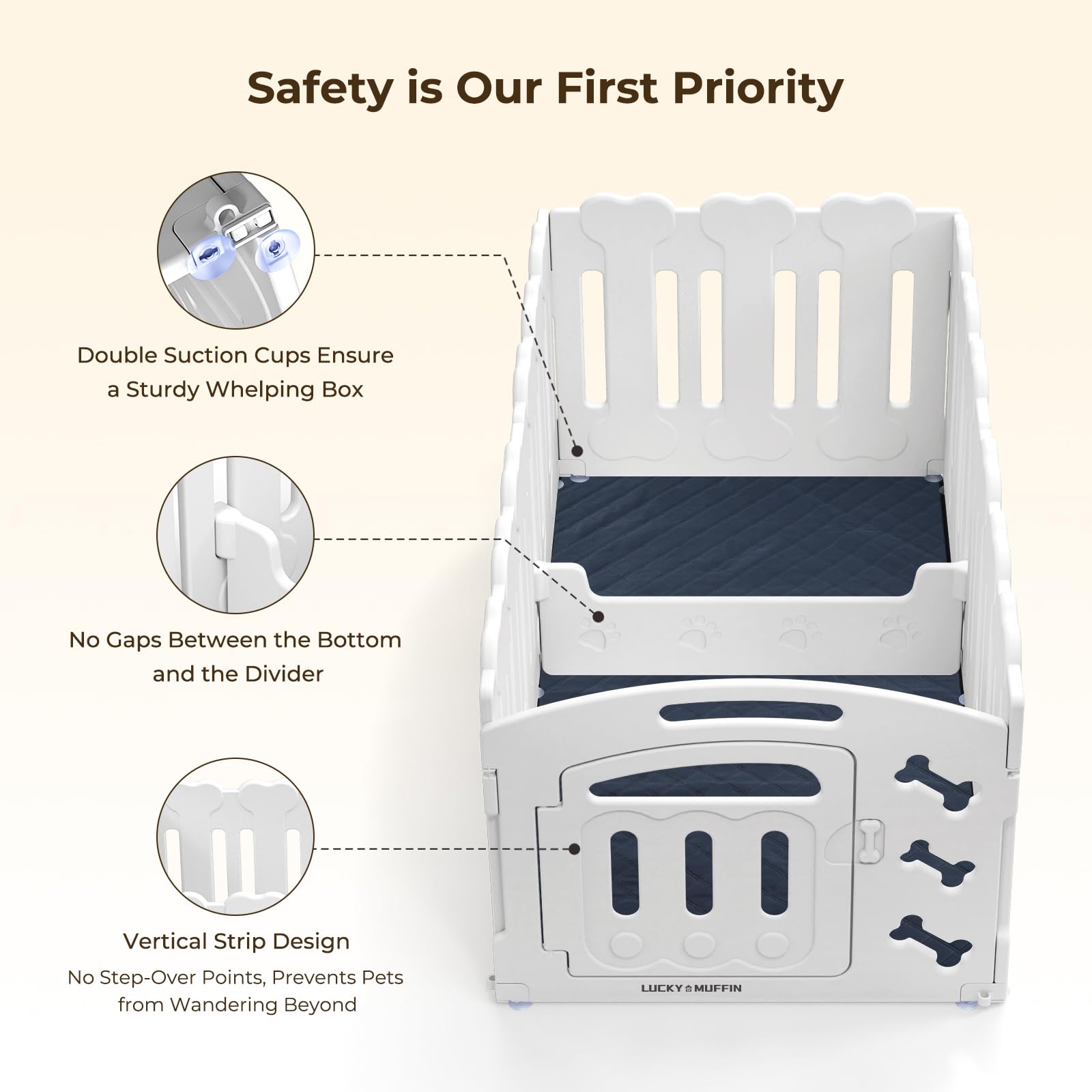 Lucky Muffin Dog Playpen With Door & Whelping Box, 6-Panel Lightweight Plastic Fence For Small To Medium Pets, Indoor/Outdoor Us