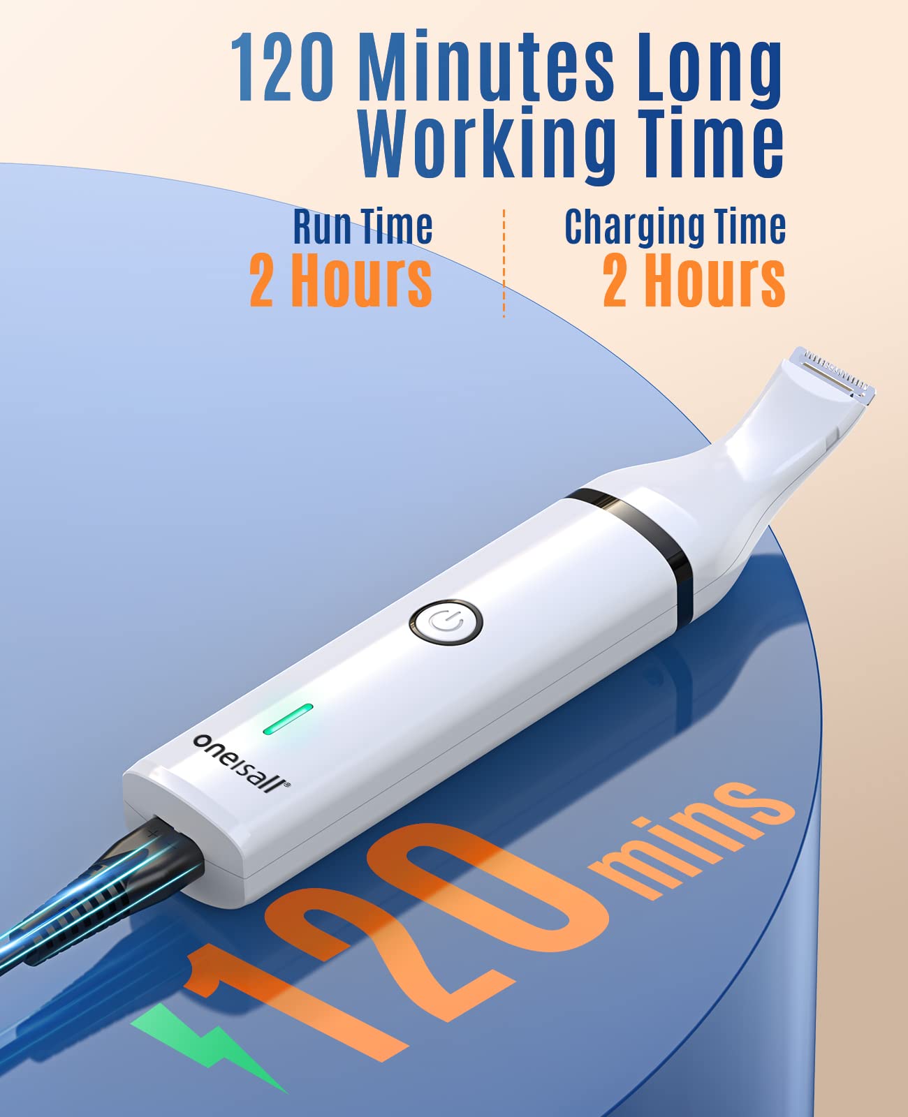 Oneisall Dog Clippers With Double Blades,Cordless Small Pet Hair Grooming Trimmer,Low Noise For Trimming Dog'S Hair Around Paws, Eyes, Ears, Face, Rump (White)