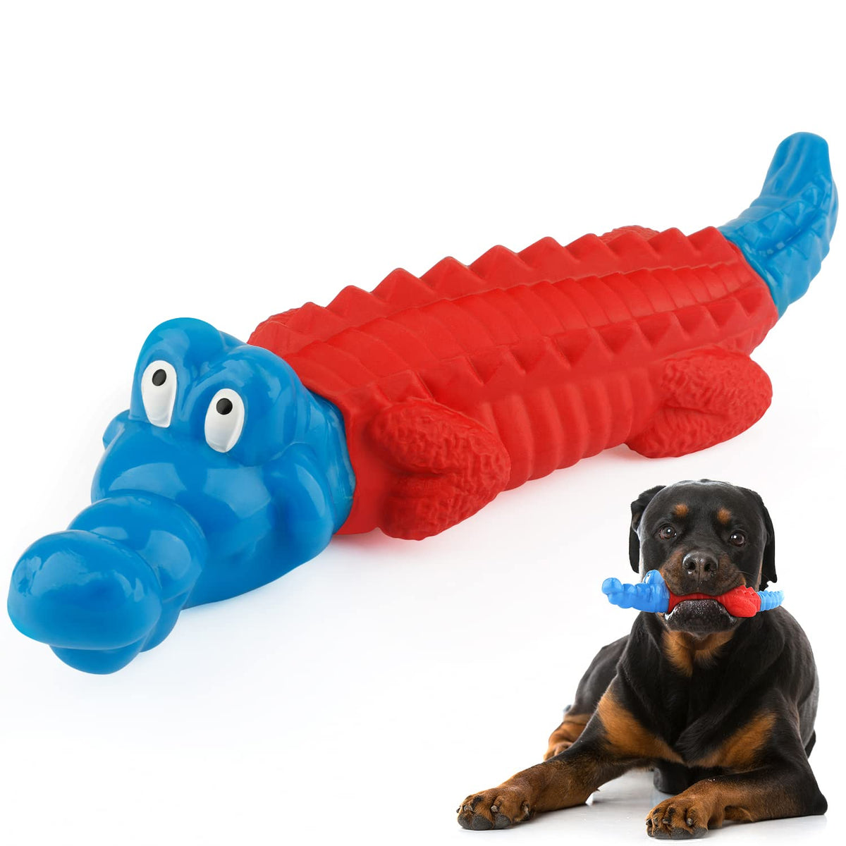 Petizer Indestructible Dog Toys - Non Squeak, Aggressive Chewer Toys For Small/Medium/Large Dogs, Red And Blue Alligator