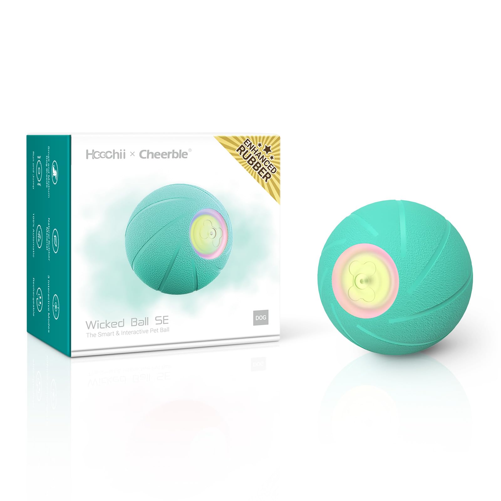 Hoochii [Enhanced Rubber Smart Interactive Dog Toys,Wicked Ball SE with 3 Interactive Modes,Active Rolling Dog Toy Ball with LED