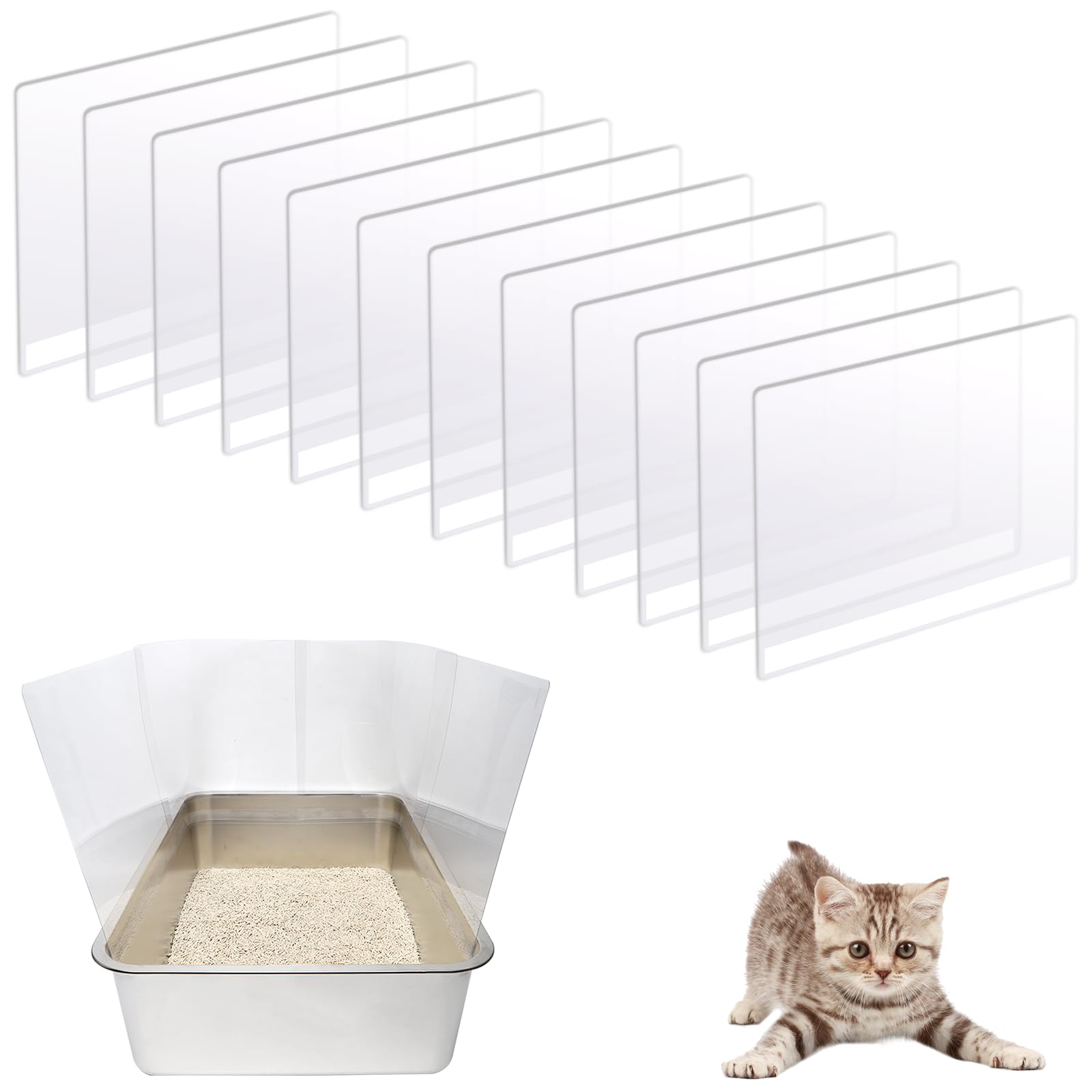 Yoiles 12Pcs Cat Litter Box Pee Shields,Transparent Easy Clean Splash Guard For Open Top Litter Pan 14.5  11.5In- Litter Box Not