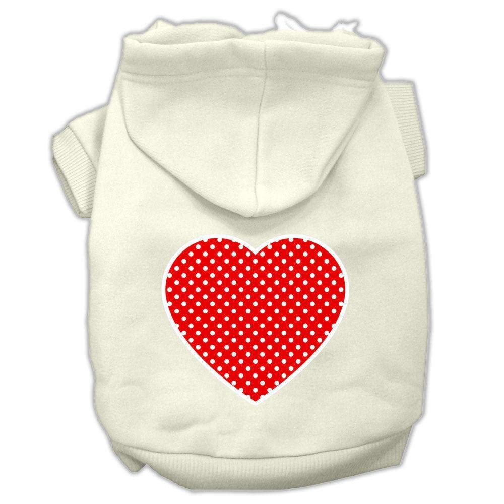 Pet Dog & Cat Hoodie Screen Printed, Red Swiss Dots Heart Black SM (3-6 lbs.)