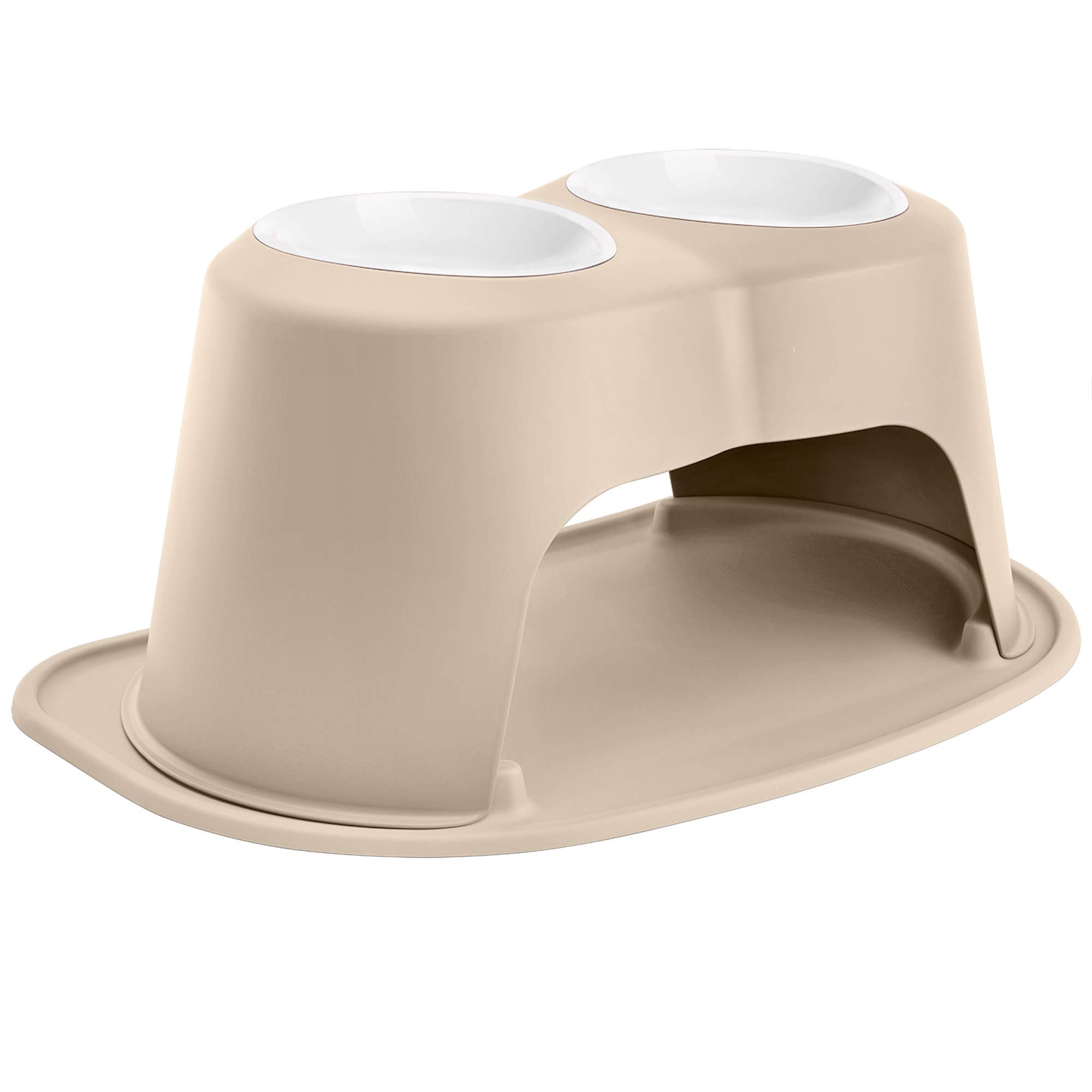Weathertech Double High Pet Feeding System W/Plastic Dog/Cat Bowls - 12'' High Stand Tan (Pdhc6412Tntn)