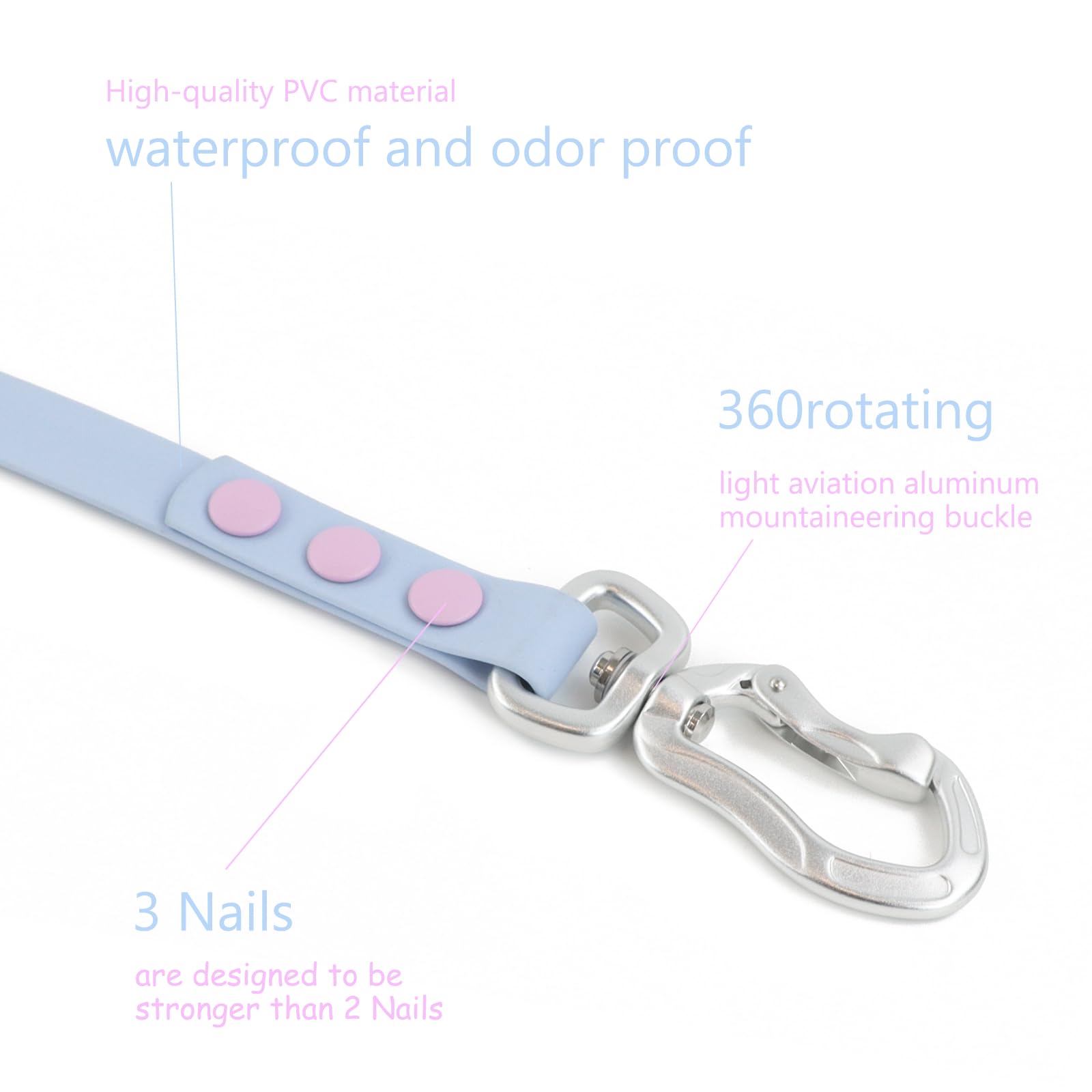 Wolfone Waterproof Dog Leash Carabiner Leash For Dogs Soft Handle Easy Care 5Ft*15Mm*2.0Mm Light Blue