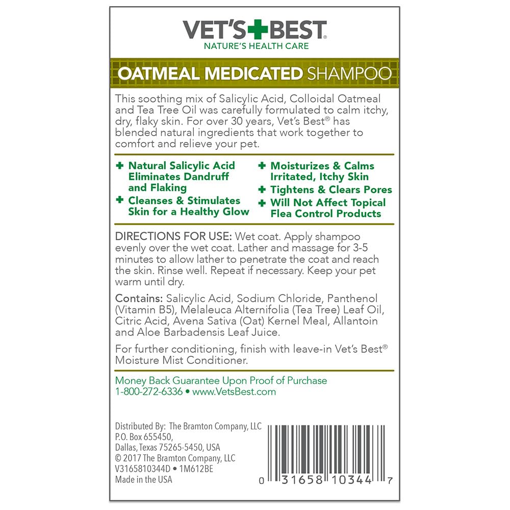 Vet's Best Oatmeal Shampoo for Dogs - Soothes Dry Skin, Cleans & Conditions - 16 Ounces - Blue & Purple