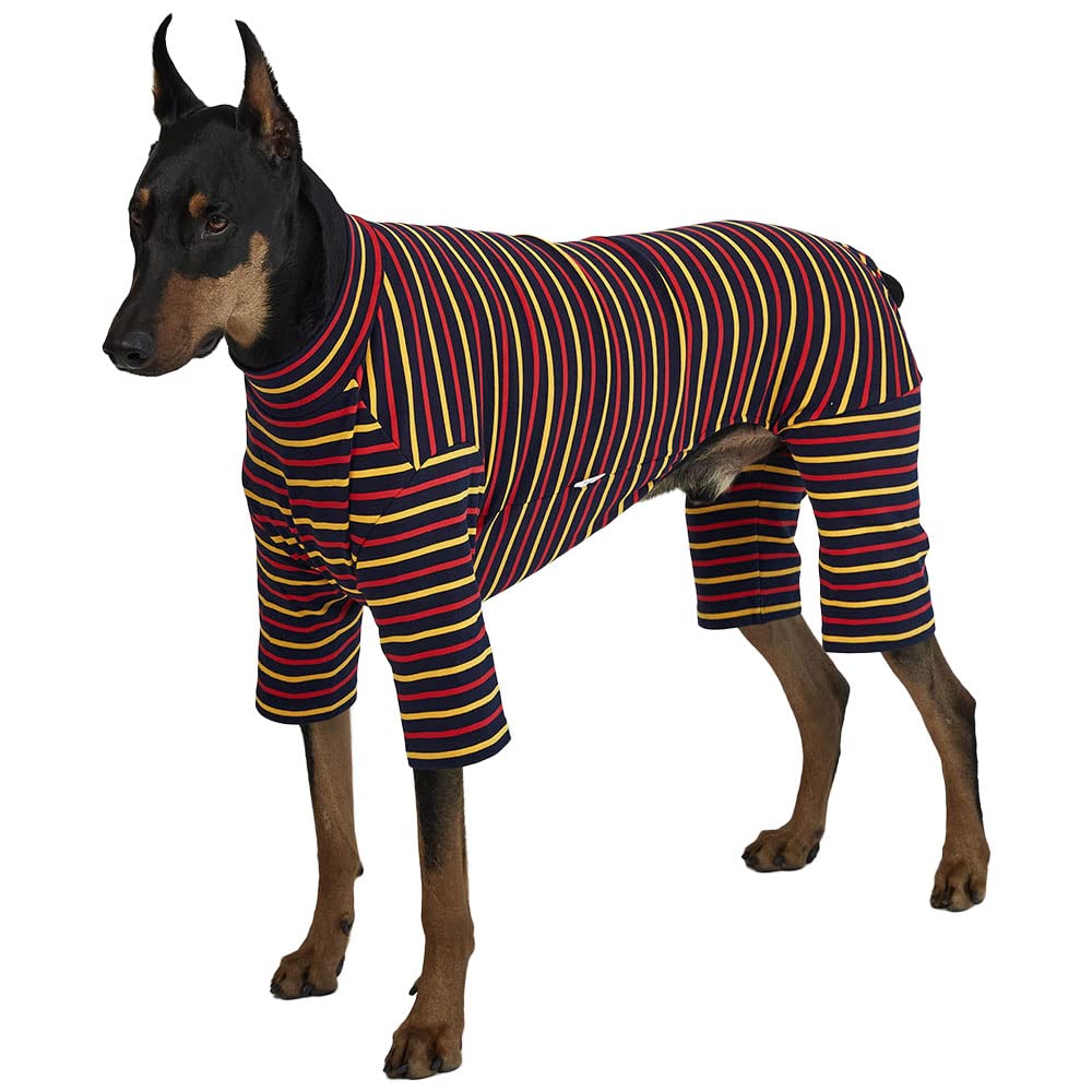 Lucky Petter Dog Pajamas For Small Dog Basic Onesie Doggie Jammies Dog Shirt Stretchable Dog Jumpsuit Bodysuit Pjs (3X-Large, Stripe Navy)