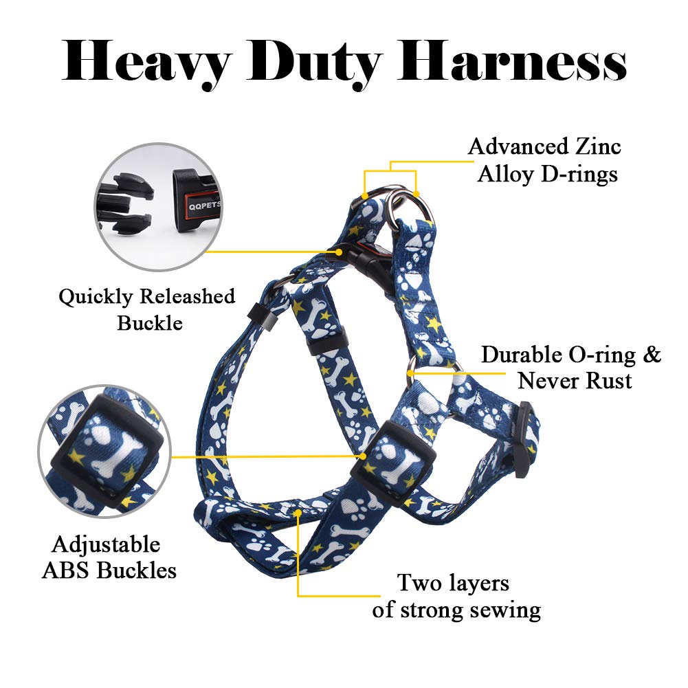 QQPETS Dog Harness Leash Set Adjustable Heavy Duty No Pull Halter Harnesses for Small Medium Large Breed Dogs Back Clip Anti-Twi